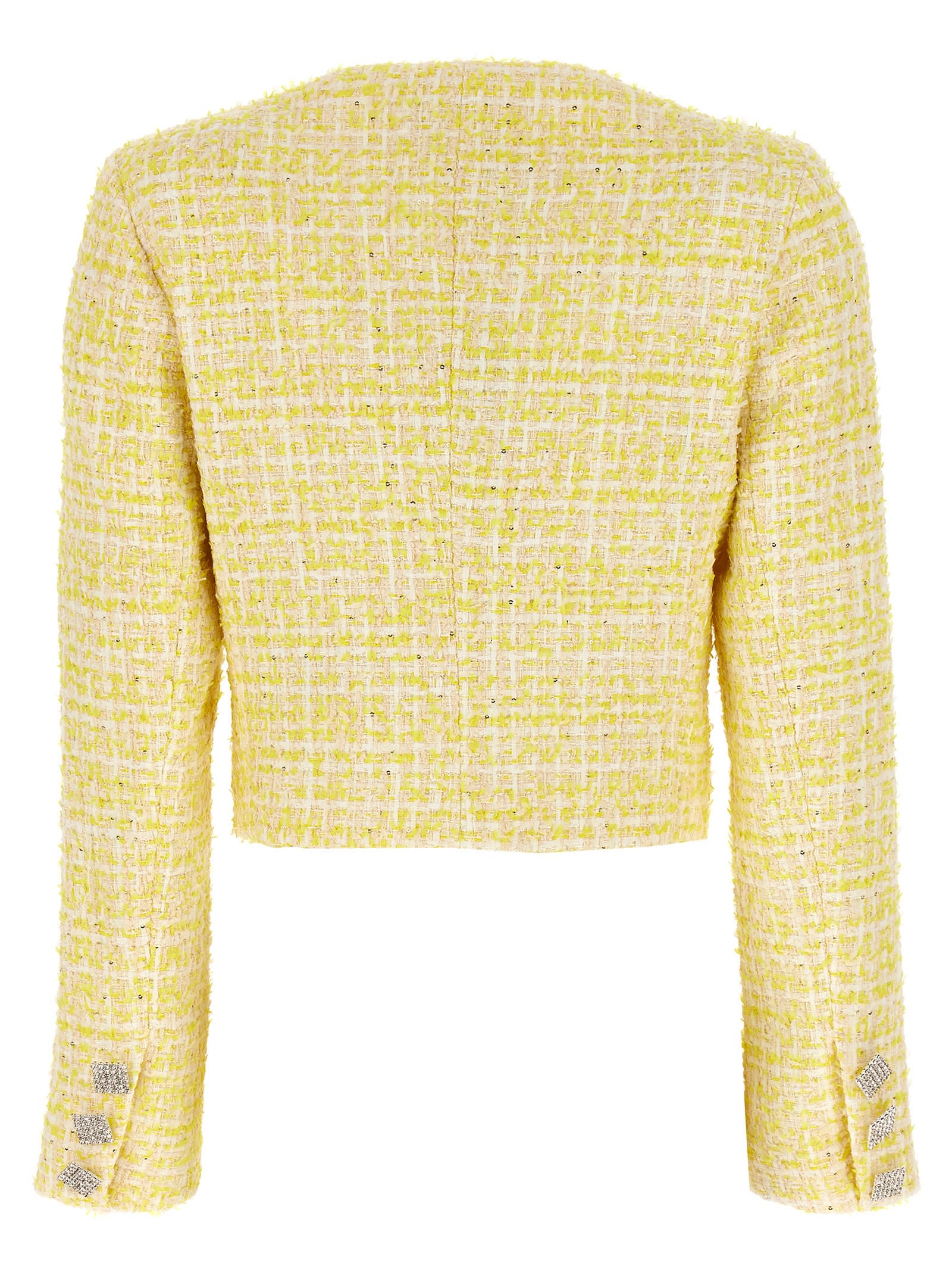 Shop Rotate Birger Christensen Cropped Bouclé Jacket In Yellow