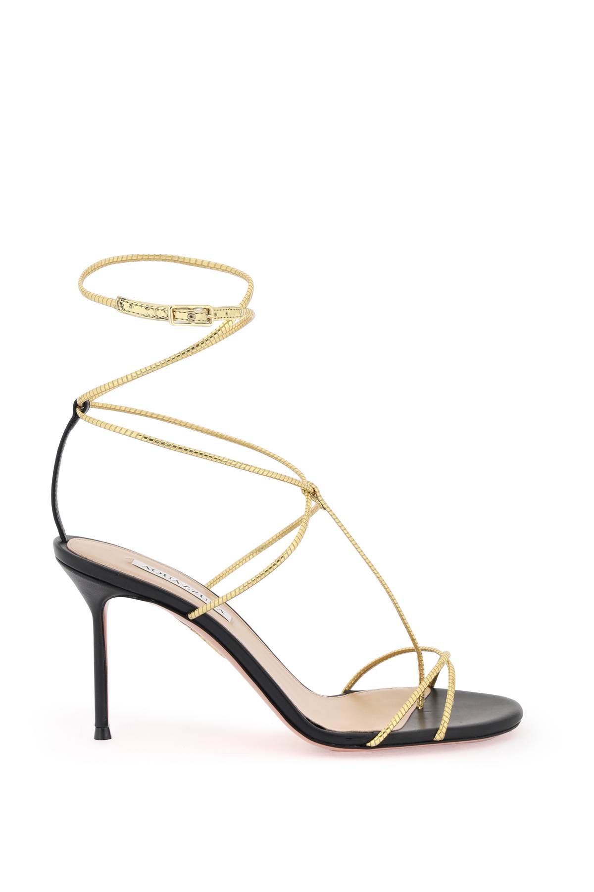 Shop Aquazzura Roman Romance Sandals In Gold Black (gold)