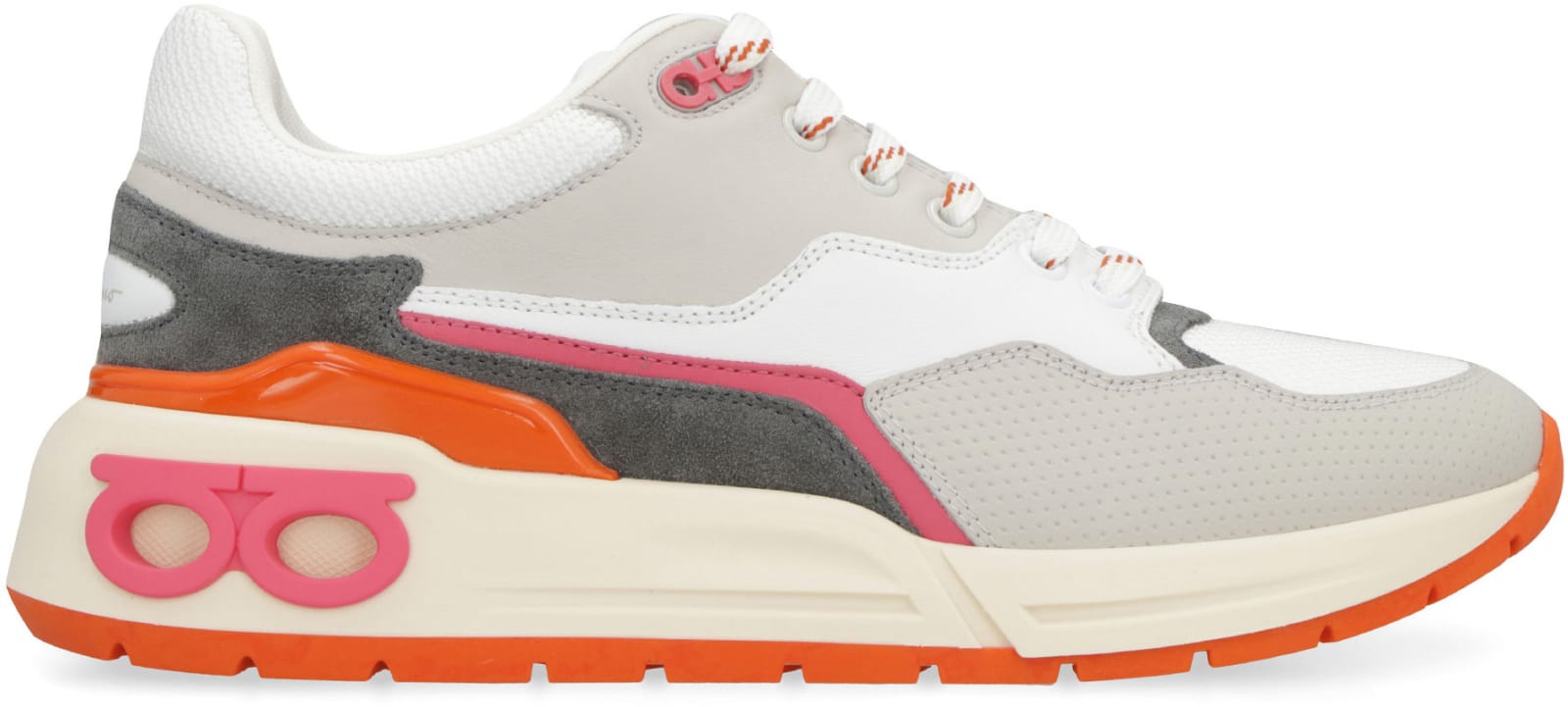 Shop Ferragamo Leather And Fabric Low-top Sneakers In Multicolor