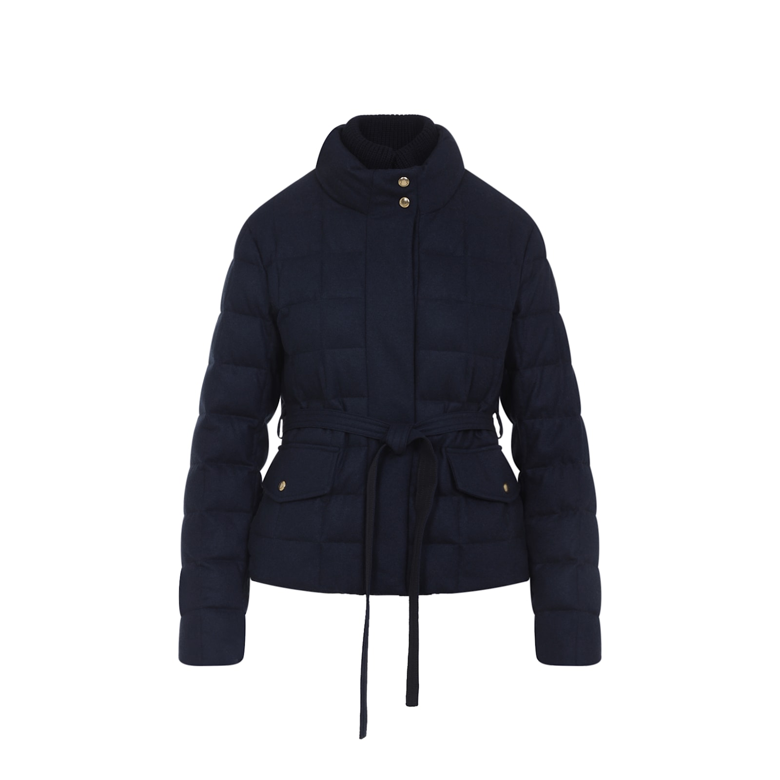 Moncler Quilted High Collar Jacket With Button Accents In Blue