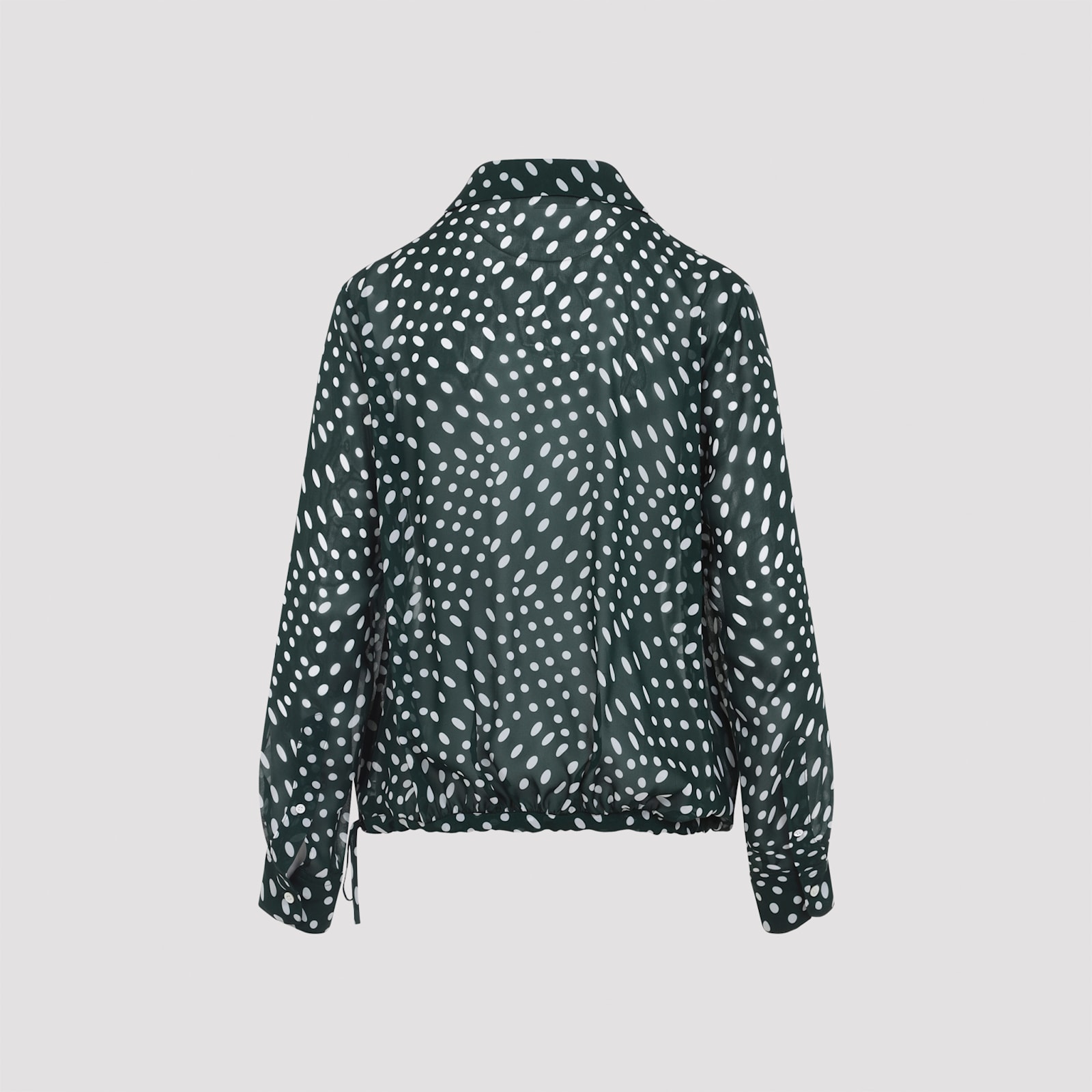Dries Van Noten Printed Long Sleeve Blouse With Drawstring Hem In Green