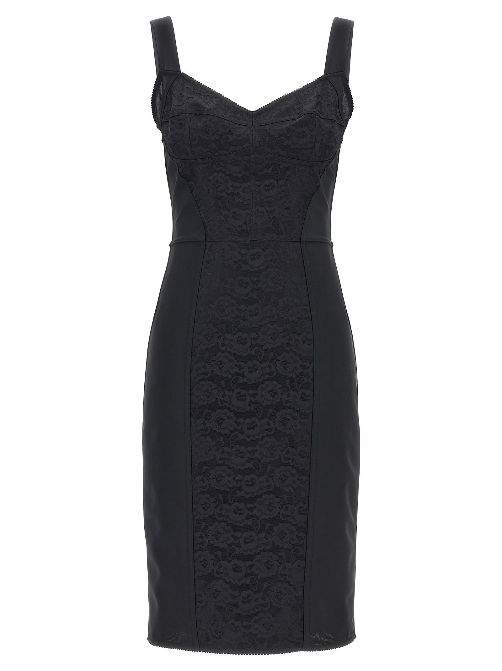 Shop Dolce & Gabbana Midi Corsetry Dress In Black