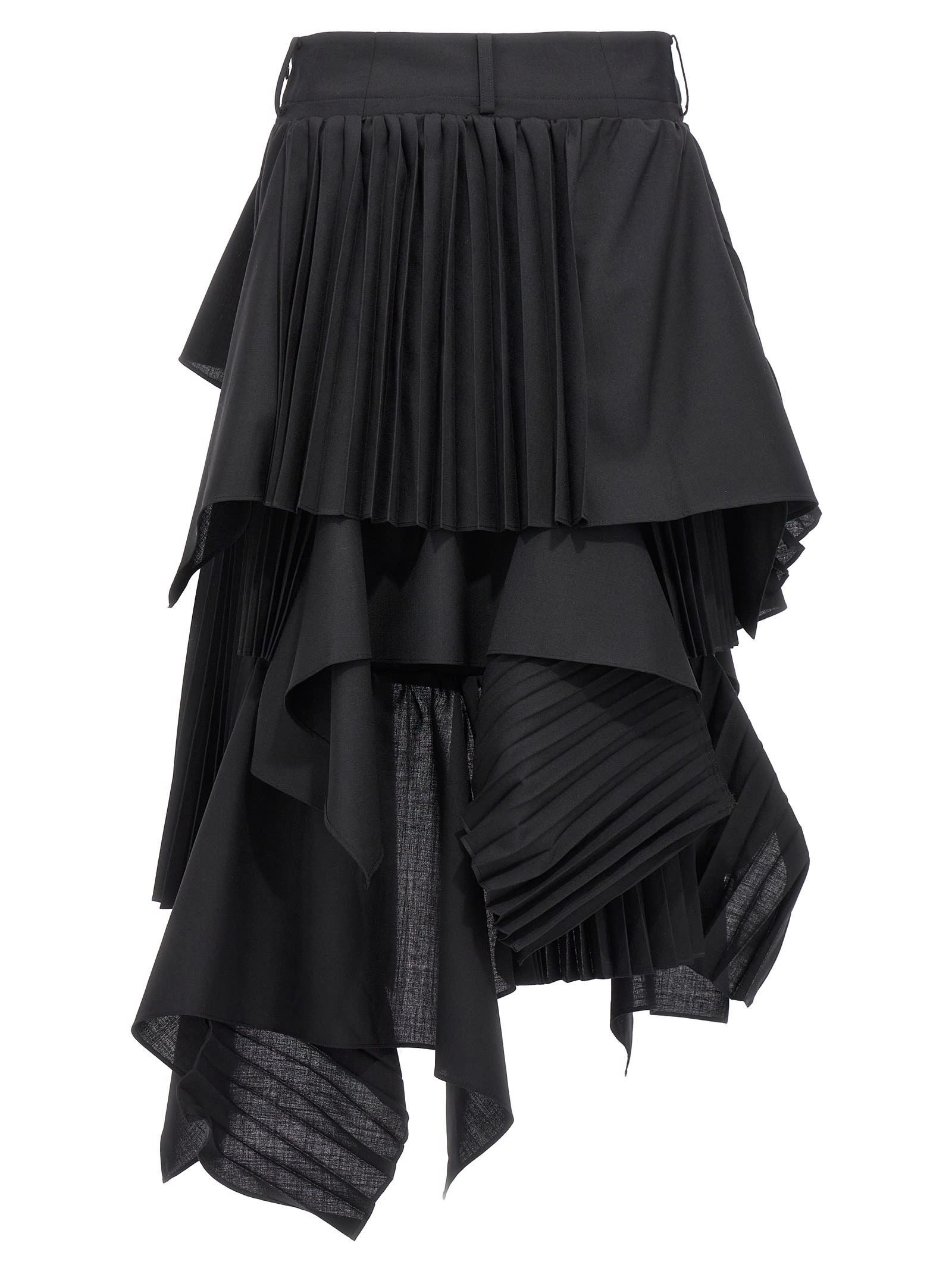 Ruffled Asymmetric Suiting Skirt In Black