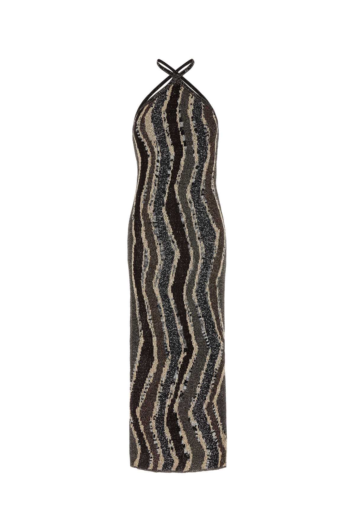 Missoni Halterneck Maxi Dress With Wave Pattern In Brown