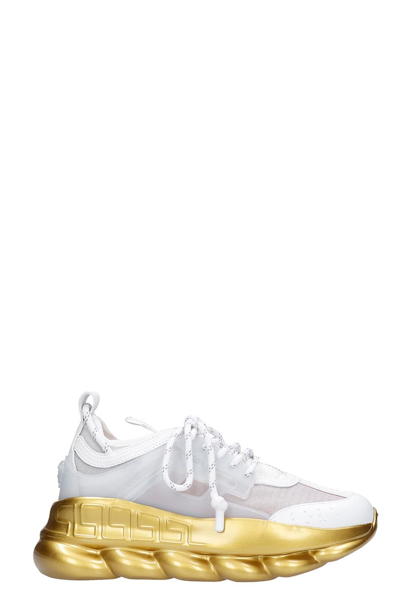 Buy Versace Chain Reaction Sneakers In White Synthetic Fibers online, shop Versace shoes with free shipping