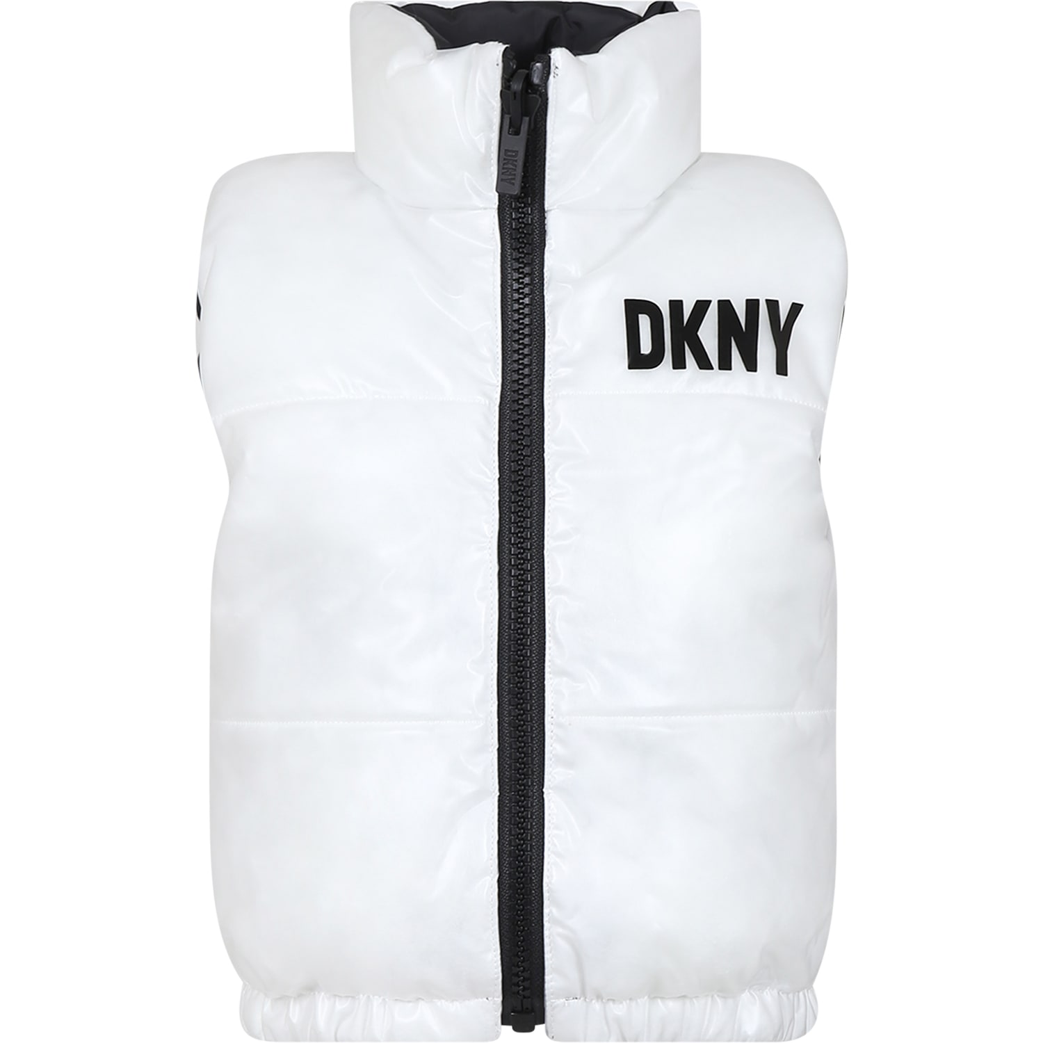 Dkny Kids' Reversible White Vest For Girl In Unico