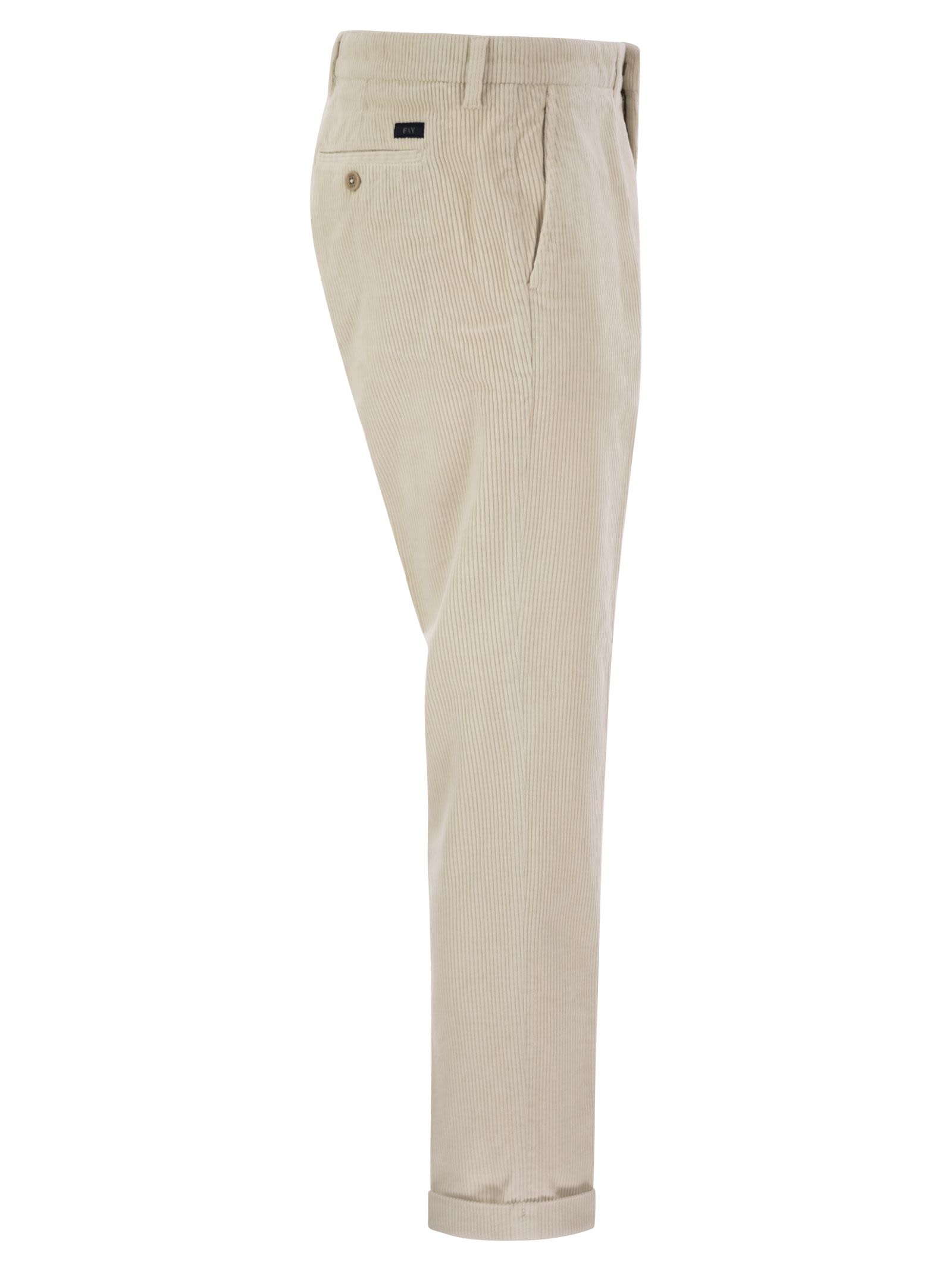 Fay Slim Corduroy Trousers In Ivory