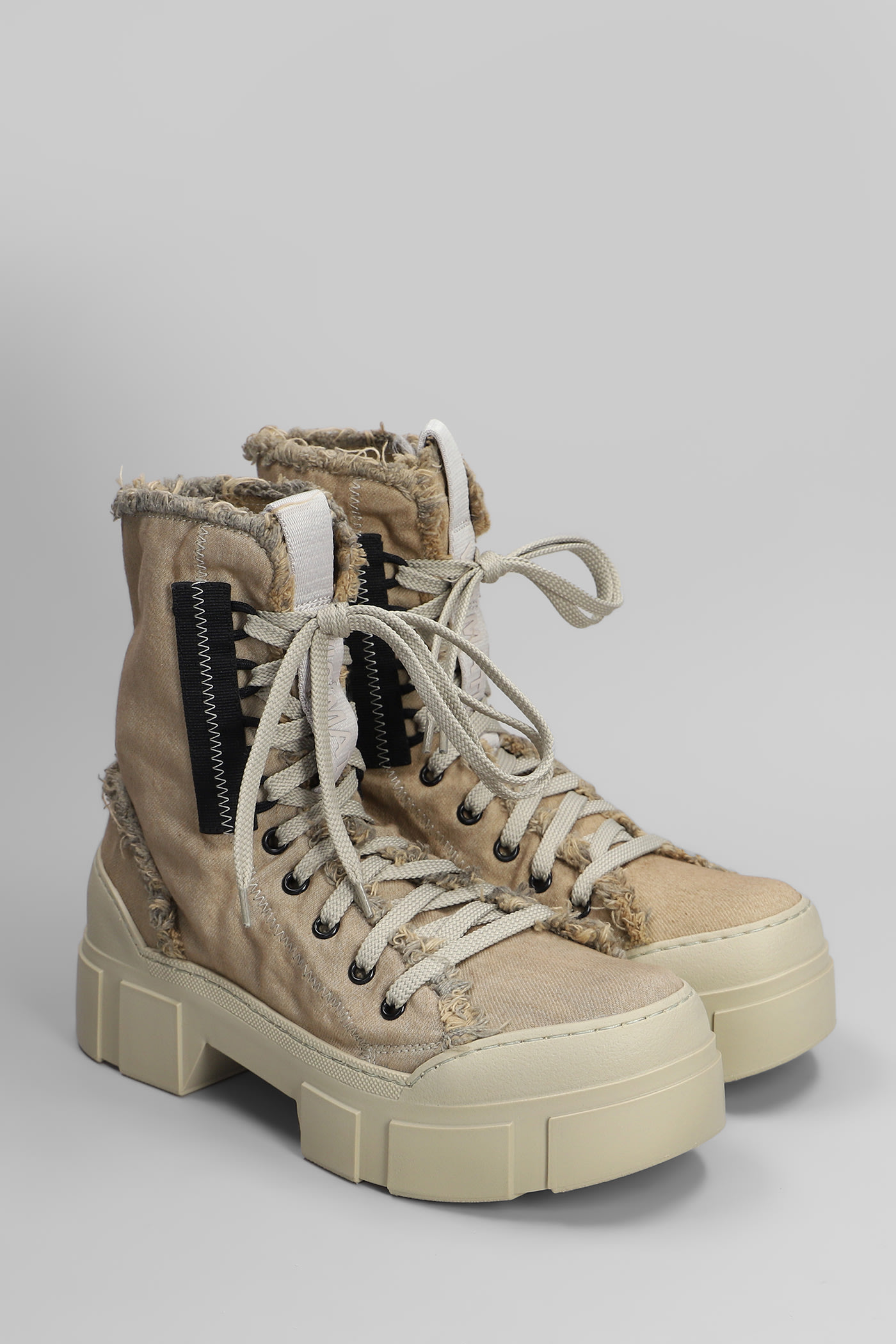 Shop Vic Matie Denim-enzini 305-355 Combat Boots In Beige Fabric