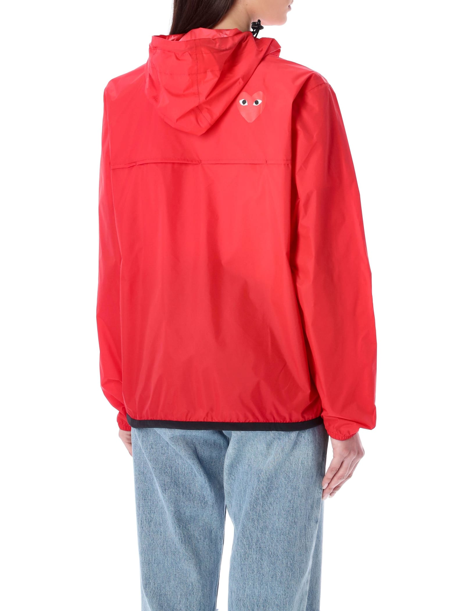 Shop Comme Des Garçons Play Waterproof Zip Jacket With Hood In Red