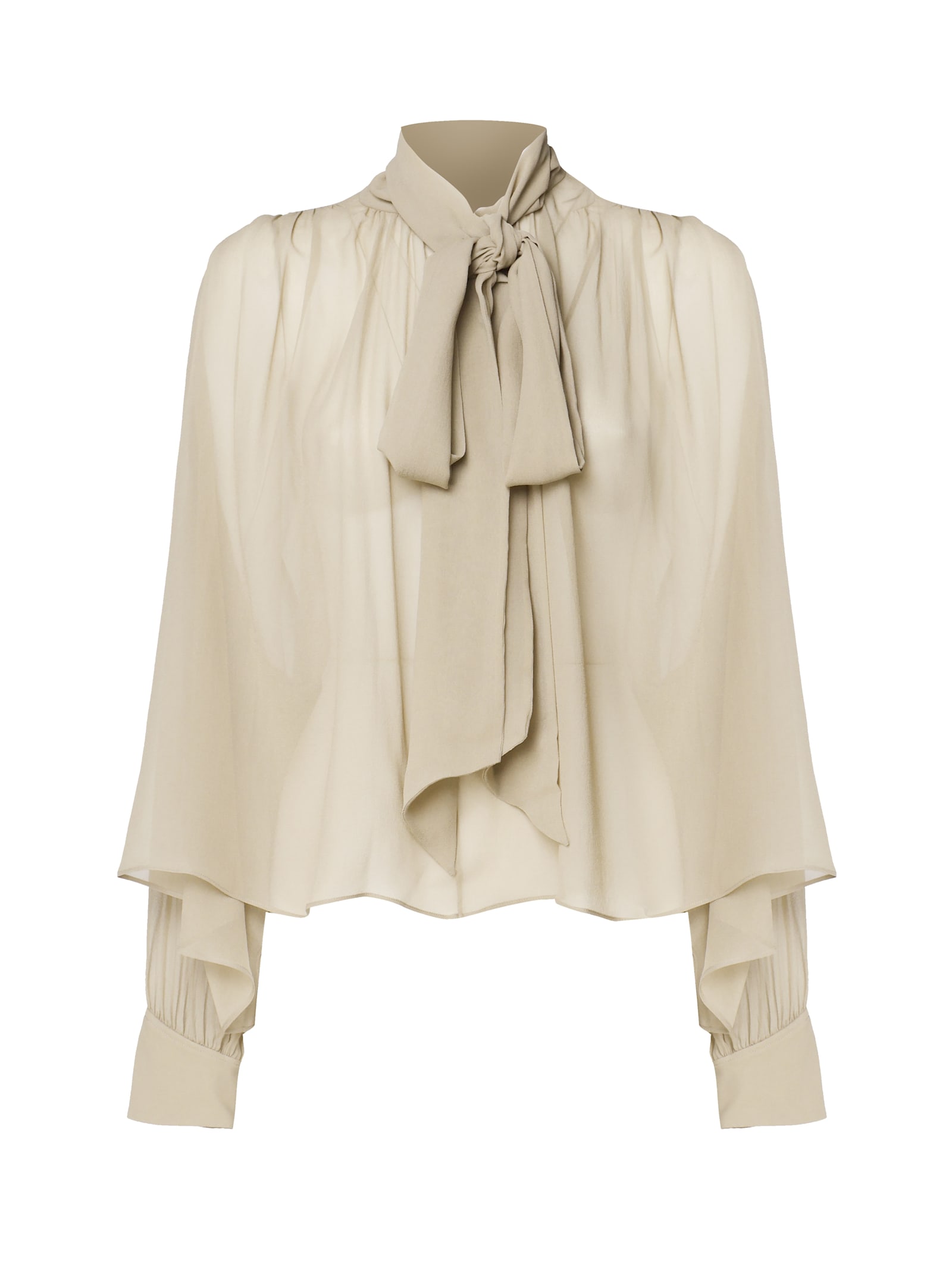 Shop Chloé Boxy Shirt In Pure Silk In Foggykhaki