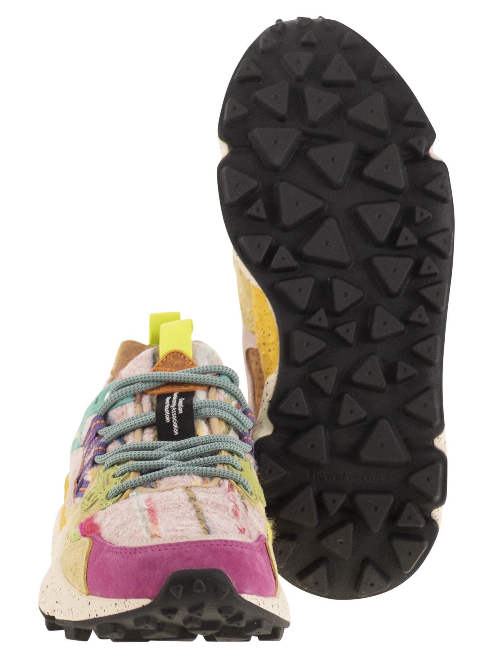 Flower Mountain Yamano 3 - Sneakers In Suede And Technical Fabric In Gold