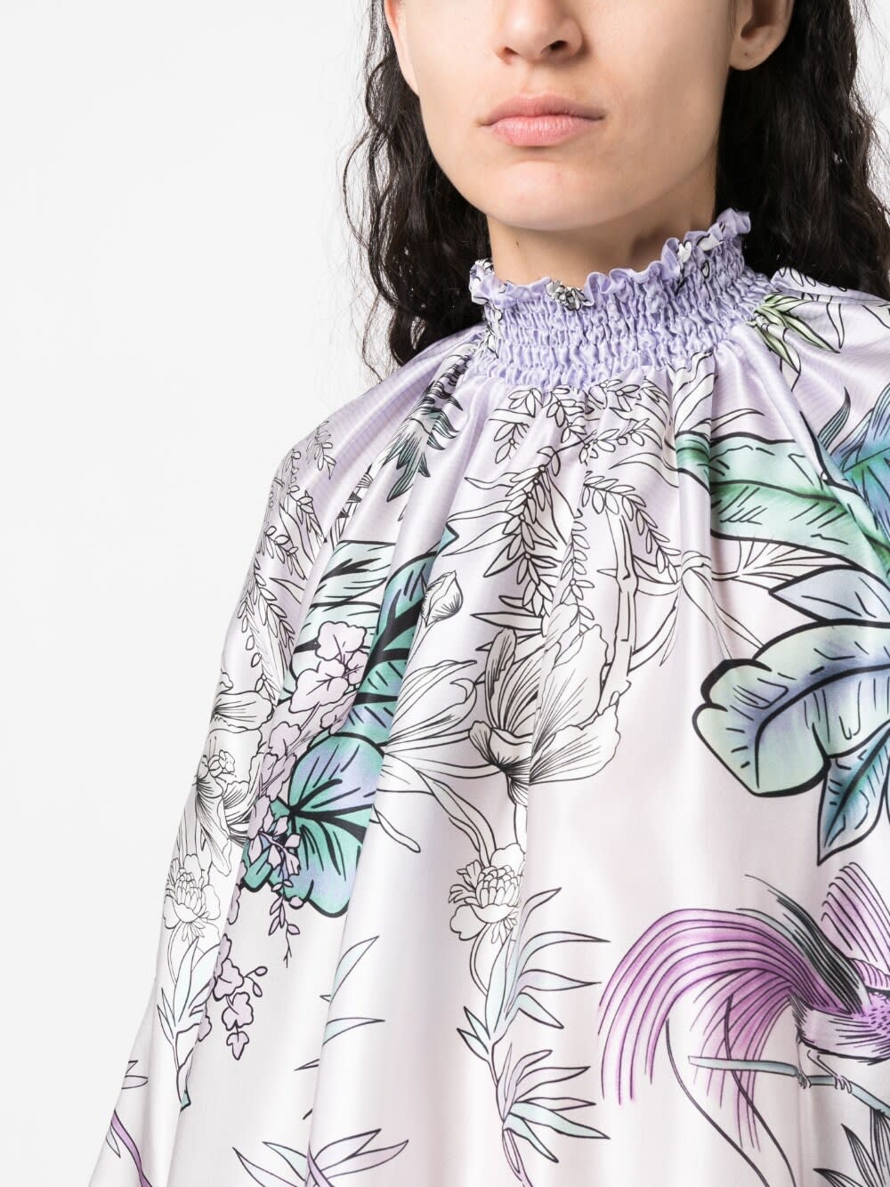 F.r.s For Restless Sleepers Light Purple High Neck Printed Silk Blouse