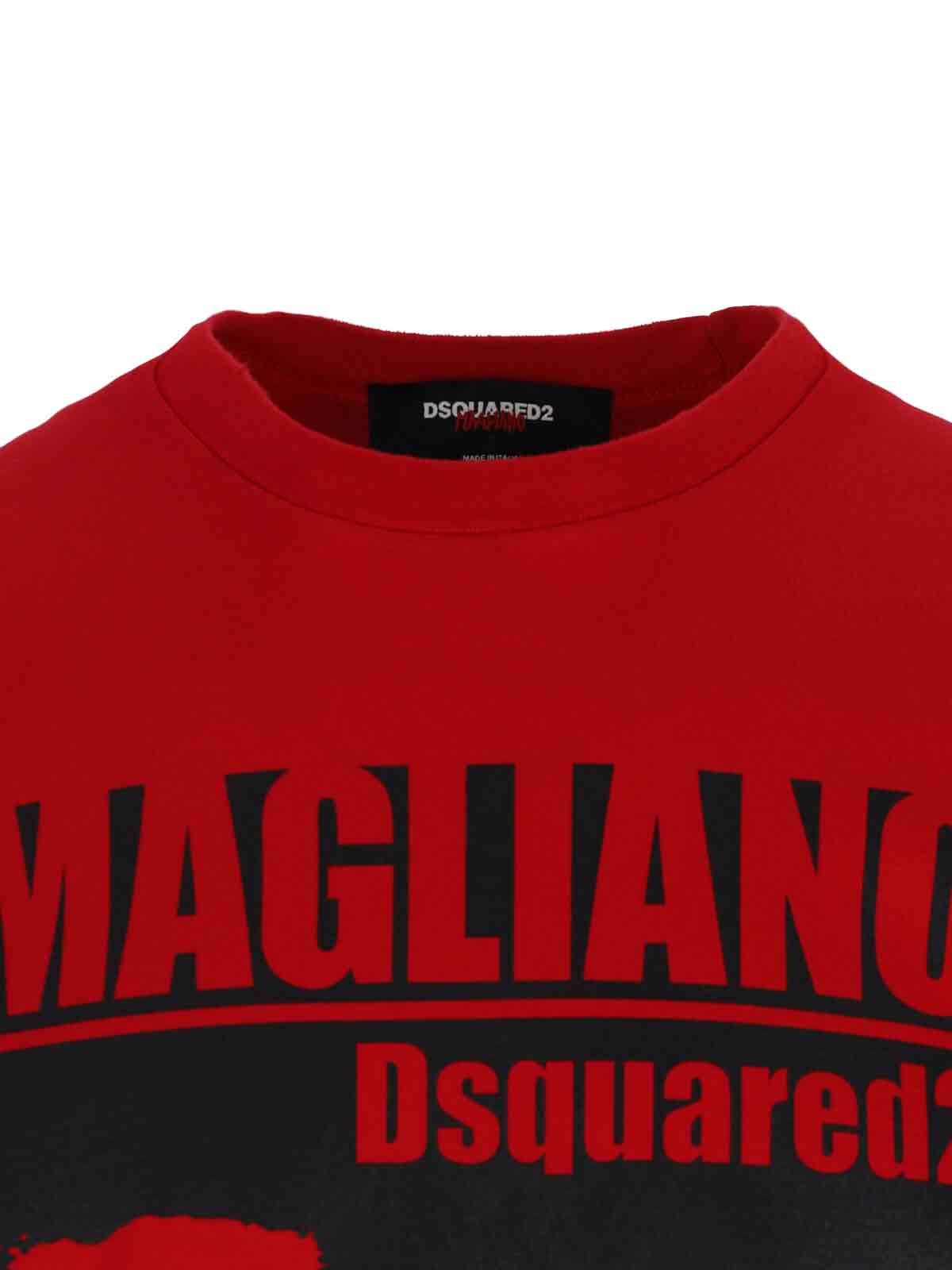 Dsquared2 D2 X Magliano Red Crewneck T-shirt With Maxi Print On The Front In Cotton Man In Red