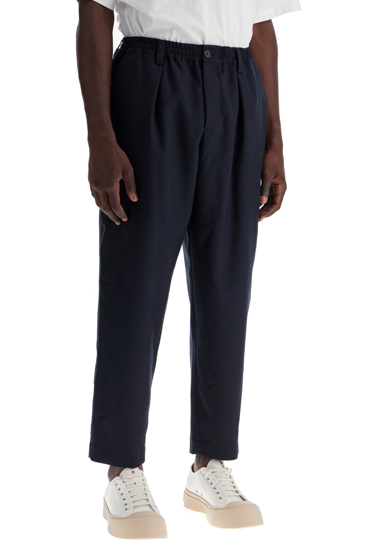 Shop Marni Tropical Wool Cropped Pants In In Blue (blue)