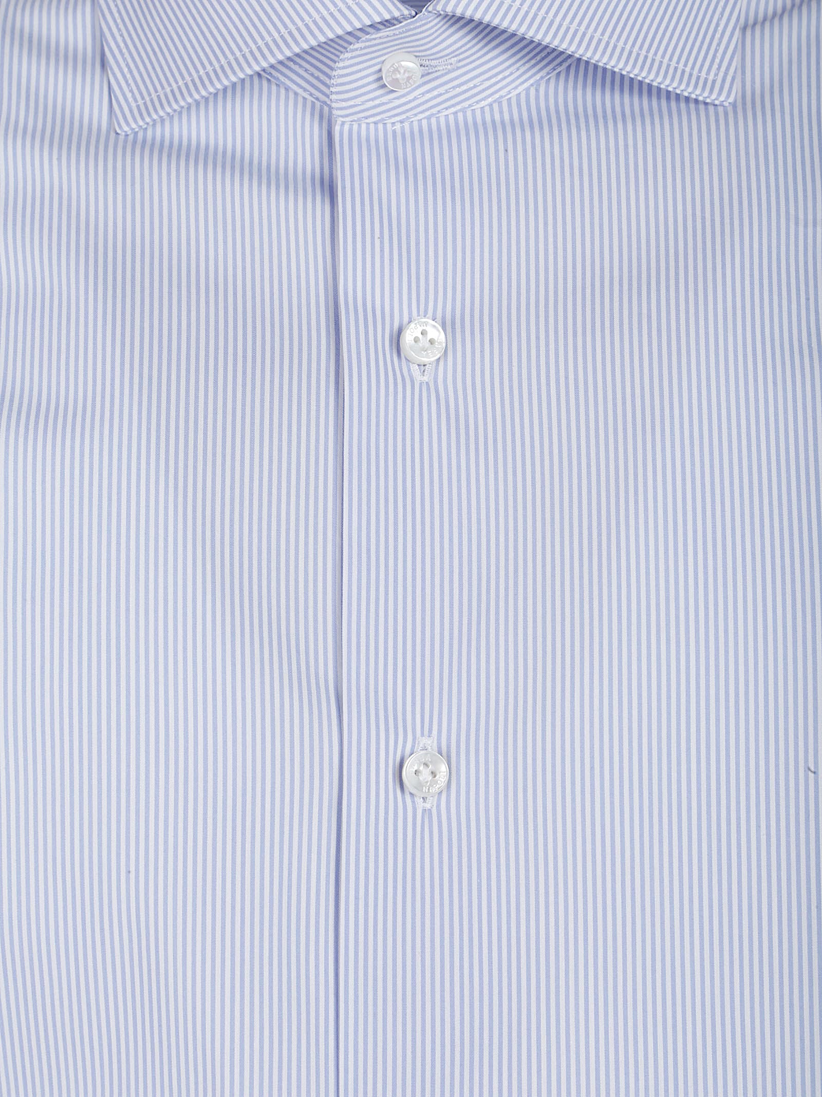 Barba Napoli Long Sleeve Neck Shirt In Bianco/azzurro