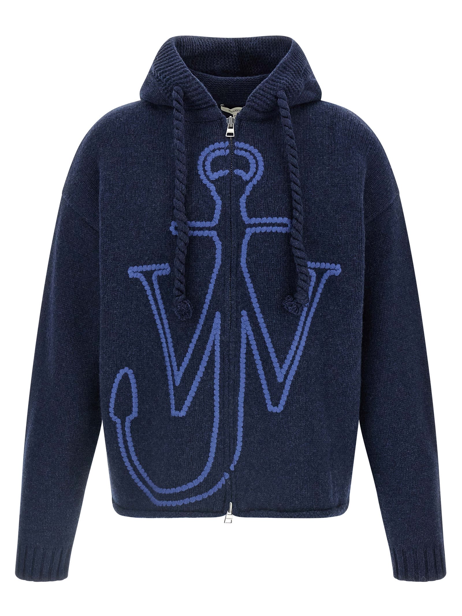 Jw Anderson J. W. Anderson Zip-up Hooded Sweater With Contrasting Logo In Blue