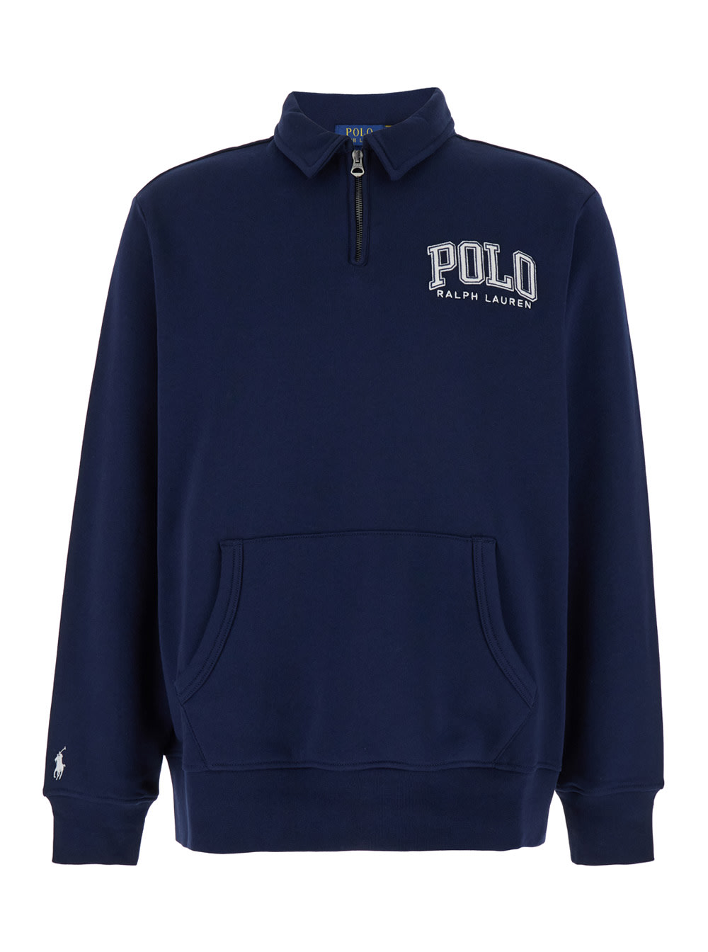 Blue Sweatshirt With Classic Collar And Logo Lettering On The Front In Cotton Man