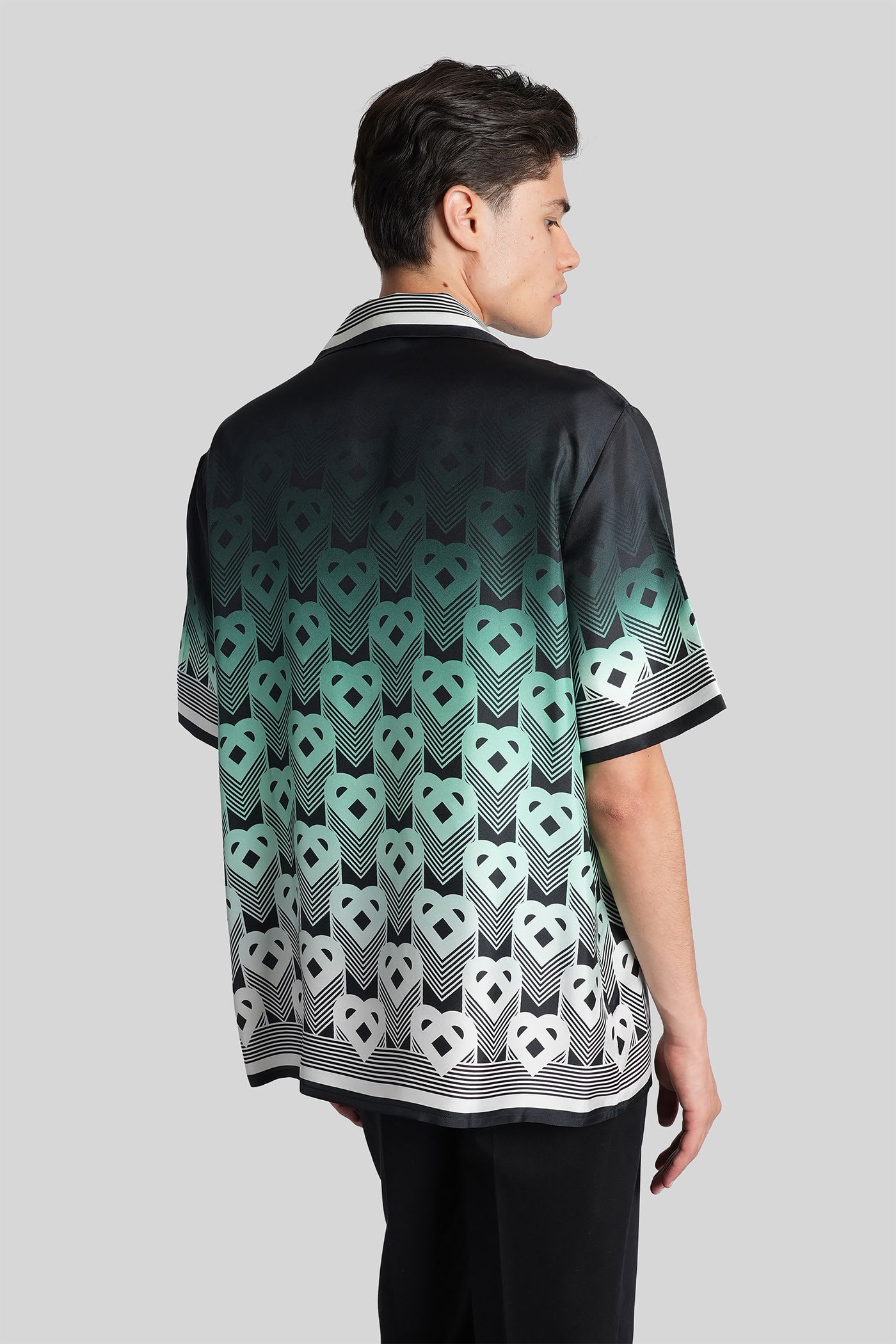 Casablanca Men Gradient Monogram Short Sleeve Silk Shirt In Green