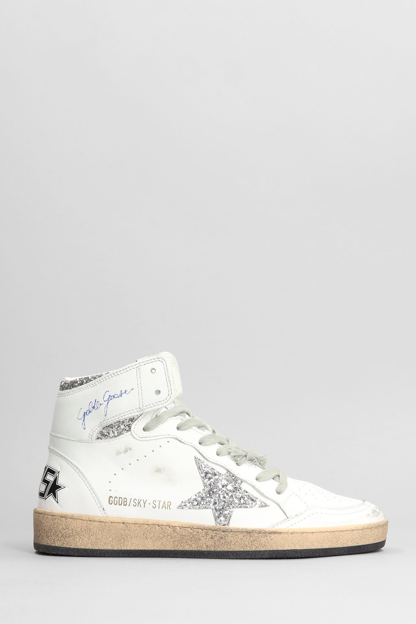 Golden Goose Sky-star Sneakers In Leather With Glitter Inserts In