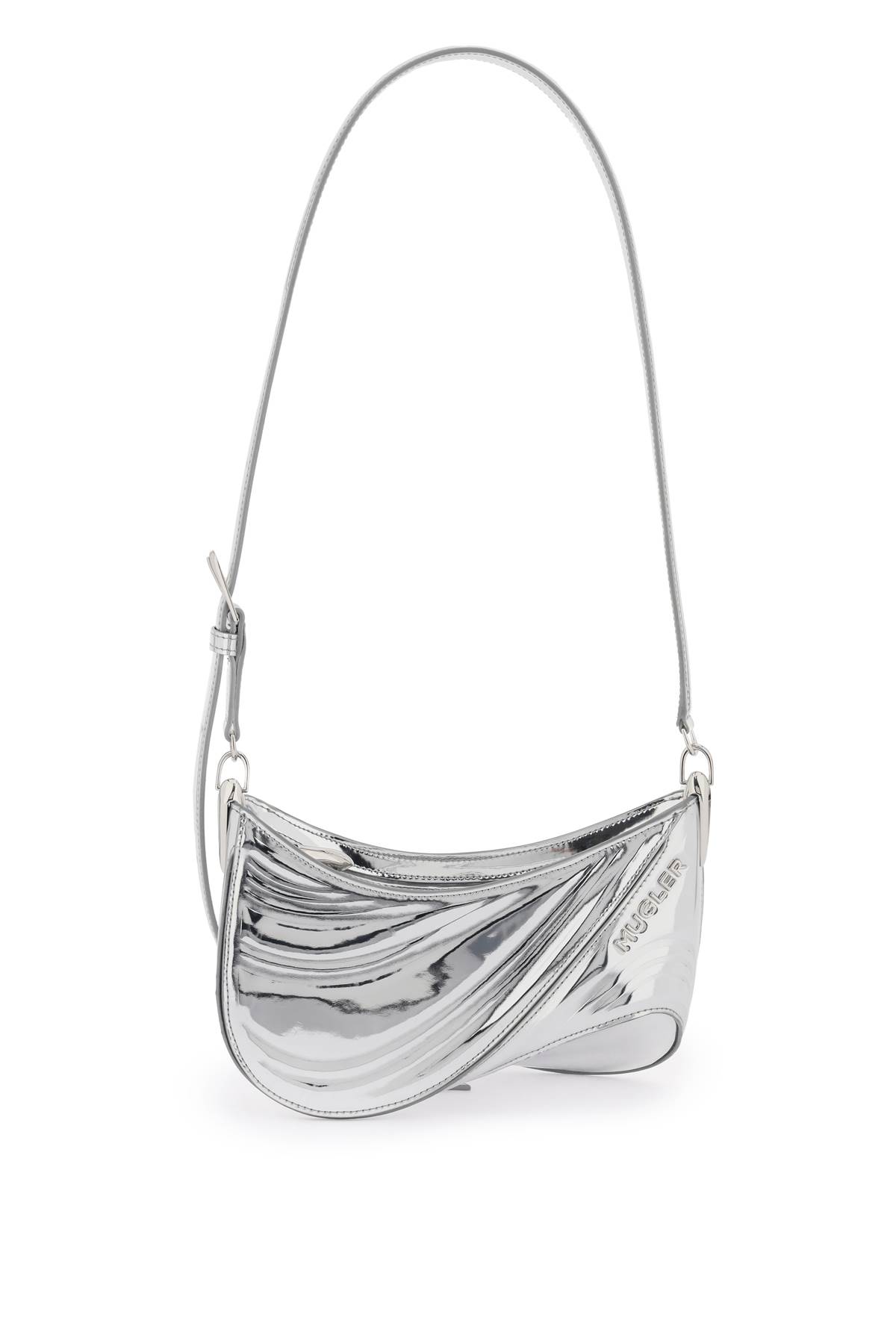 Shop Mugler Small Spiral Curve 01 Bag In Chrome (silver)