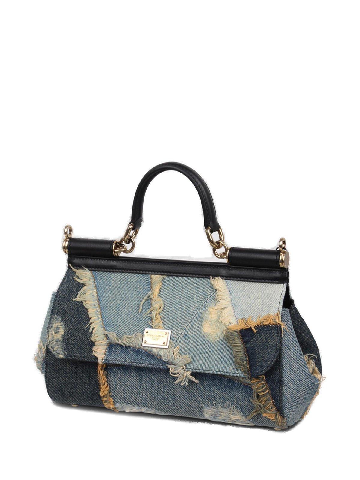 Shop Dolce & Gabbana Medium Patchwork Denim Sicily Handbag