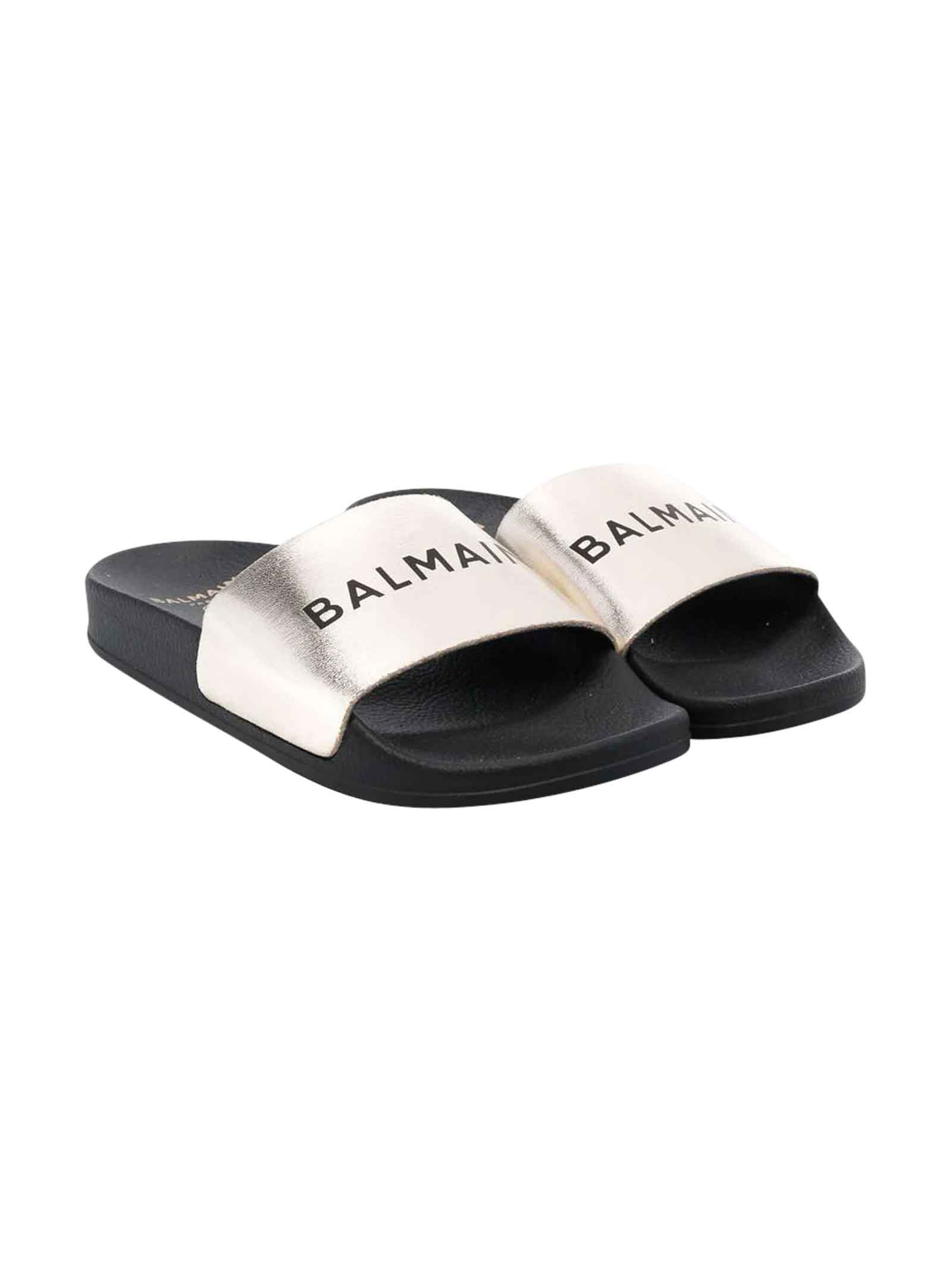Balmain Unisex Metallic Slides Sandals