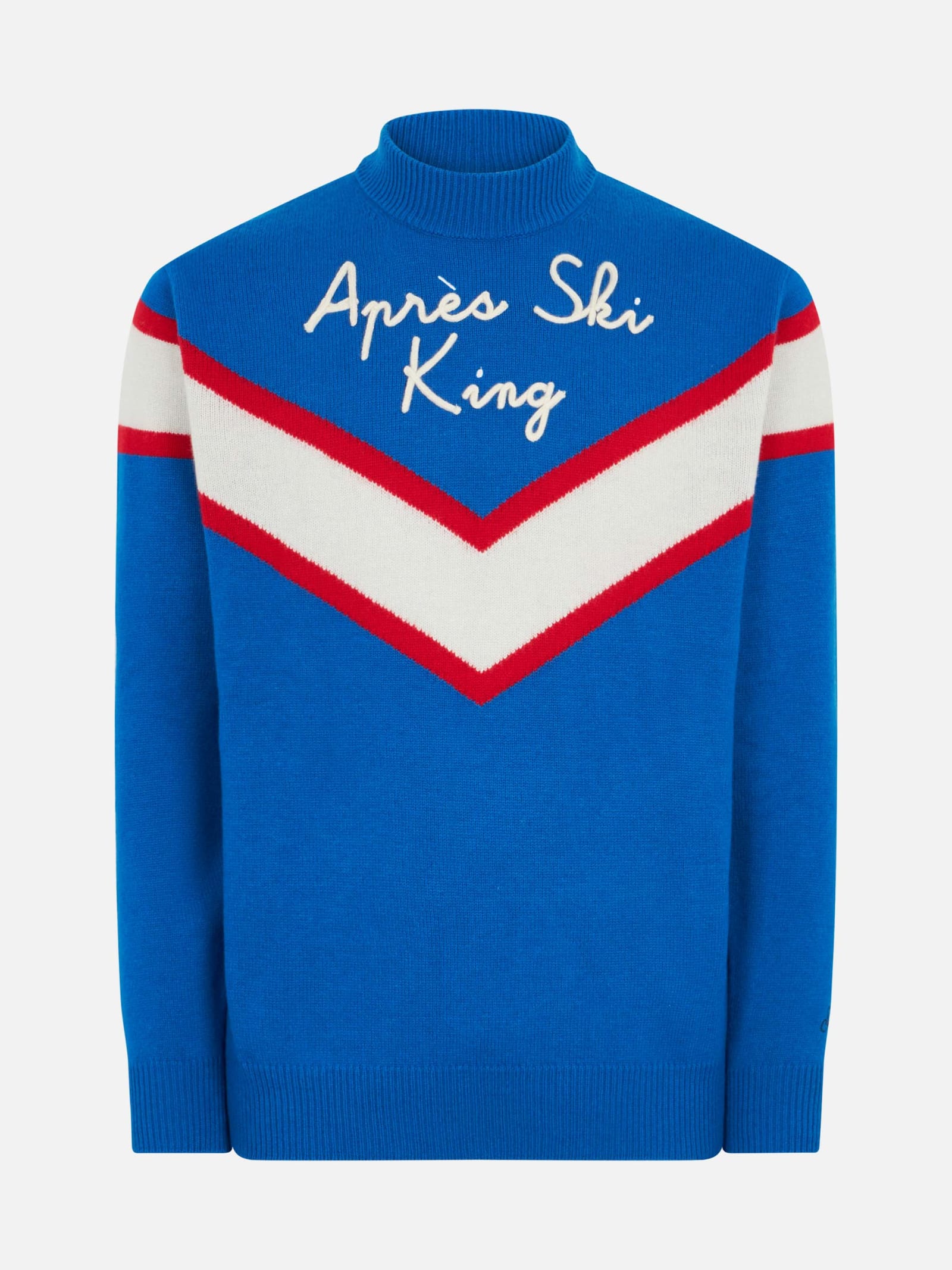 Shop Mc2 Saint Barth Man Half-turtleneck Sweater With Après Ski King Embroidery In Bluette