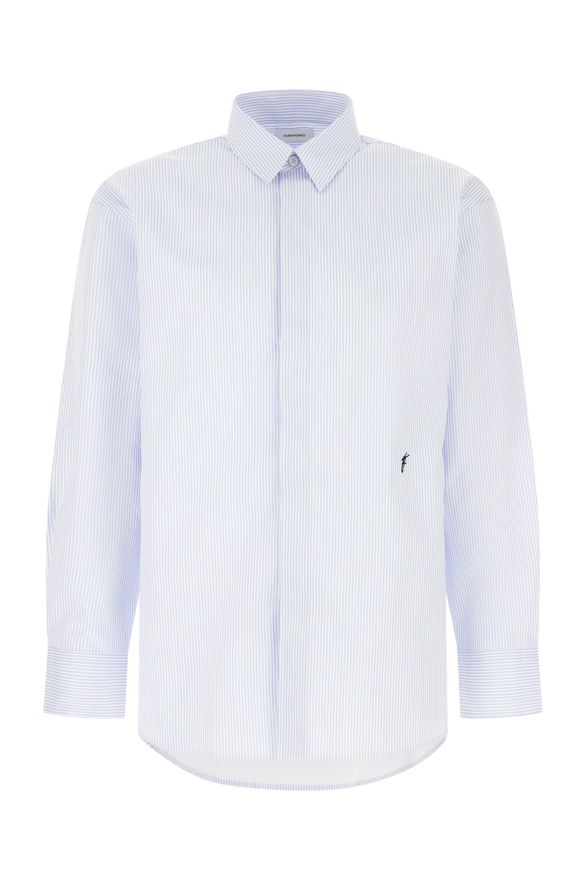 Ferragamo Embroidered Poplin Shirt In Blue