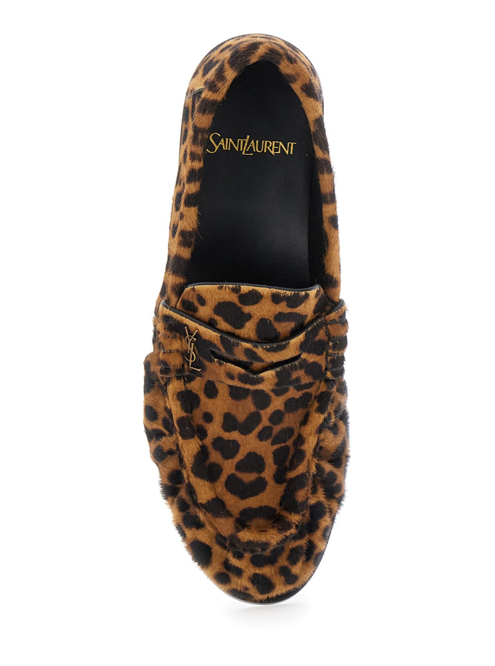 Saint Laurent Brown Loafers With Cassandre Logo And Leopard Motif In Fabric Woman