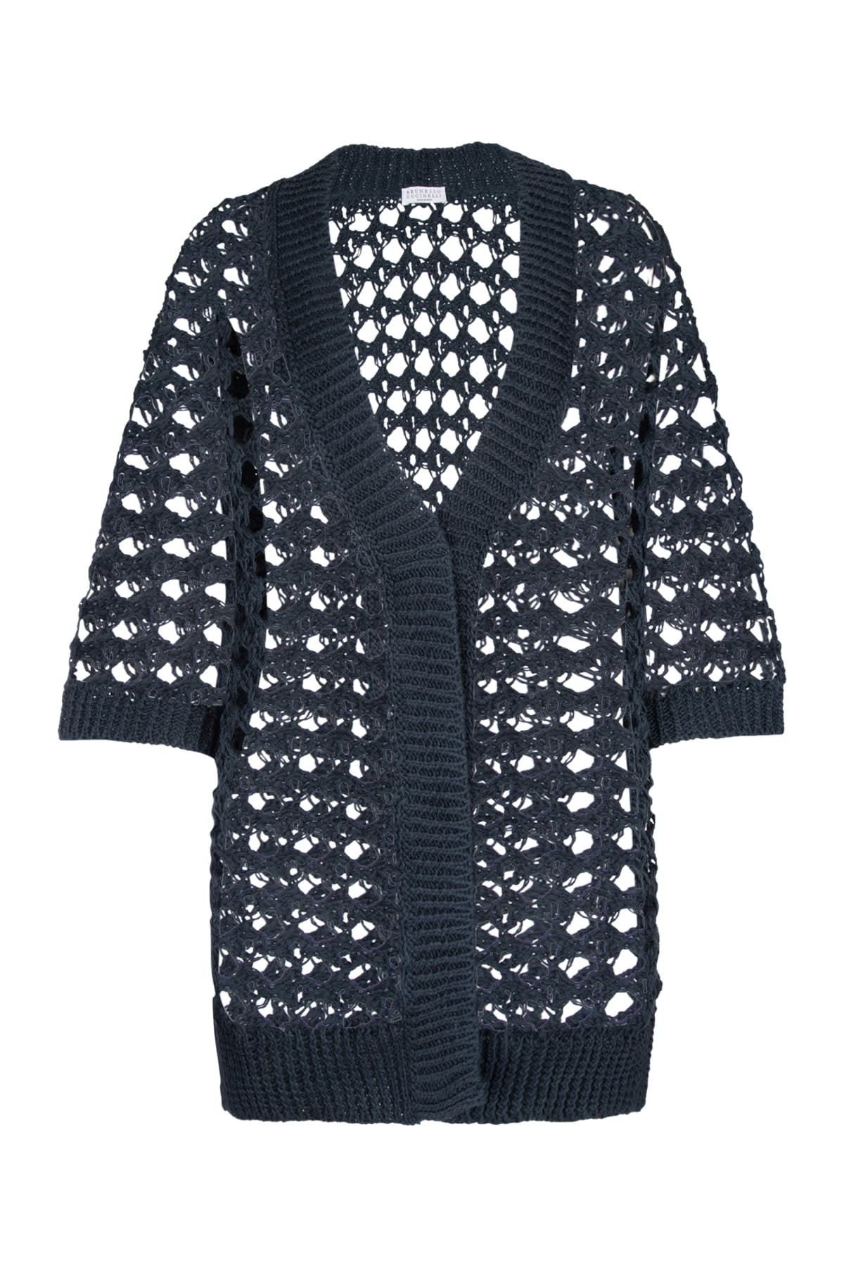 Brunello Cucinelli Open-knit Midi Cardi-coat In Quarzo