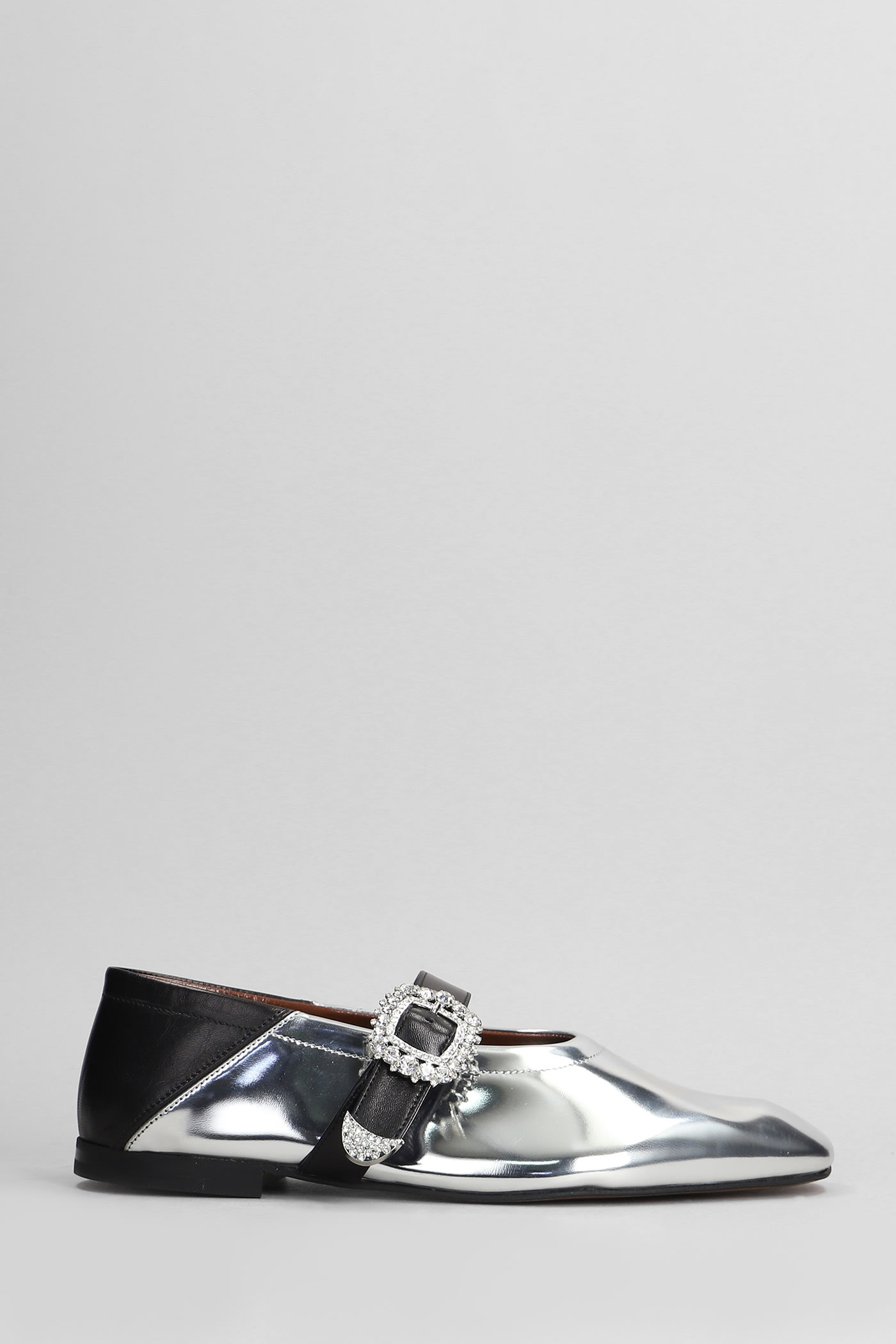 Shop Wales Bonner Ballerina Buckle Ballet Flats In Silver Leather