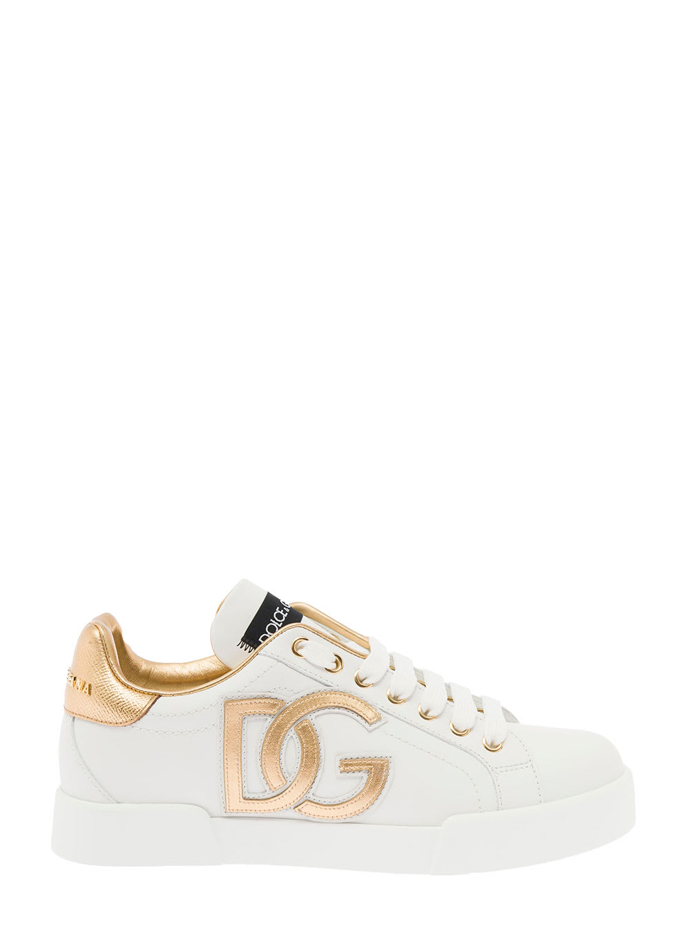 Shop Dolce & Gabbana Portofino White Low Top Sneakers With Metallic Inserts In Leather Woman