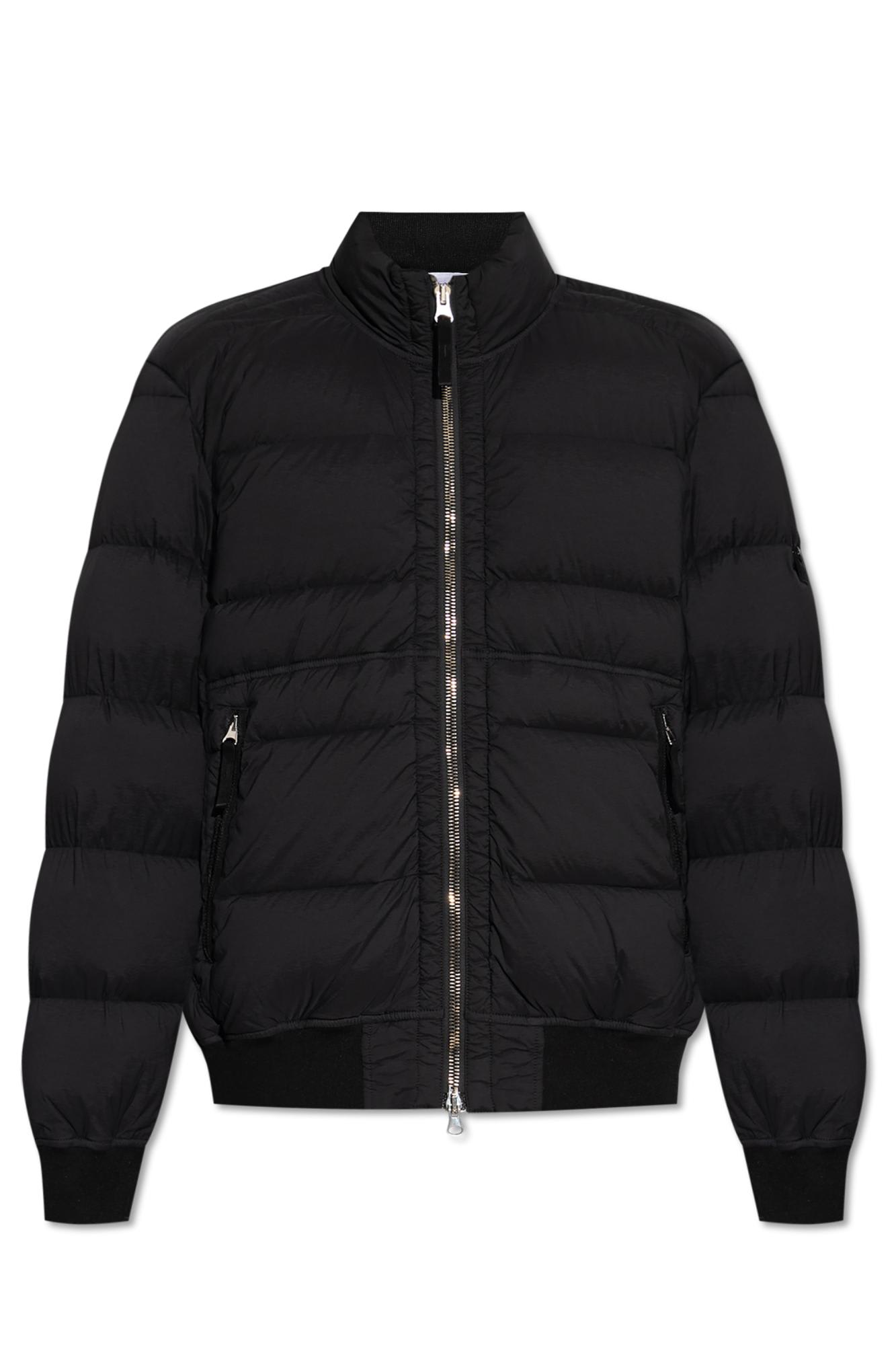 Stone Island Quilted High Collar Bomber Jacket In Black
