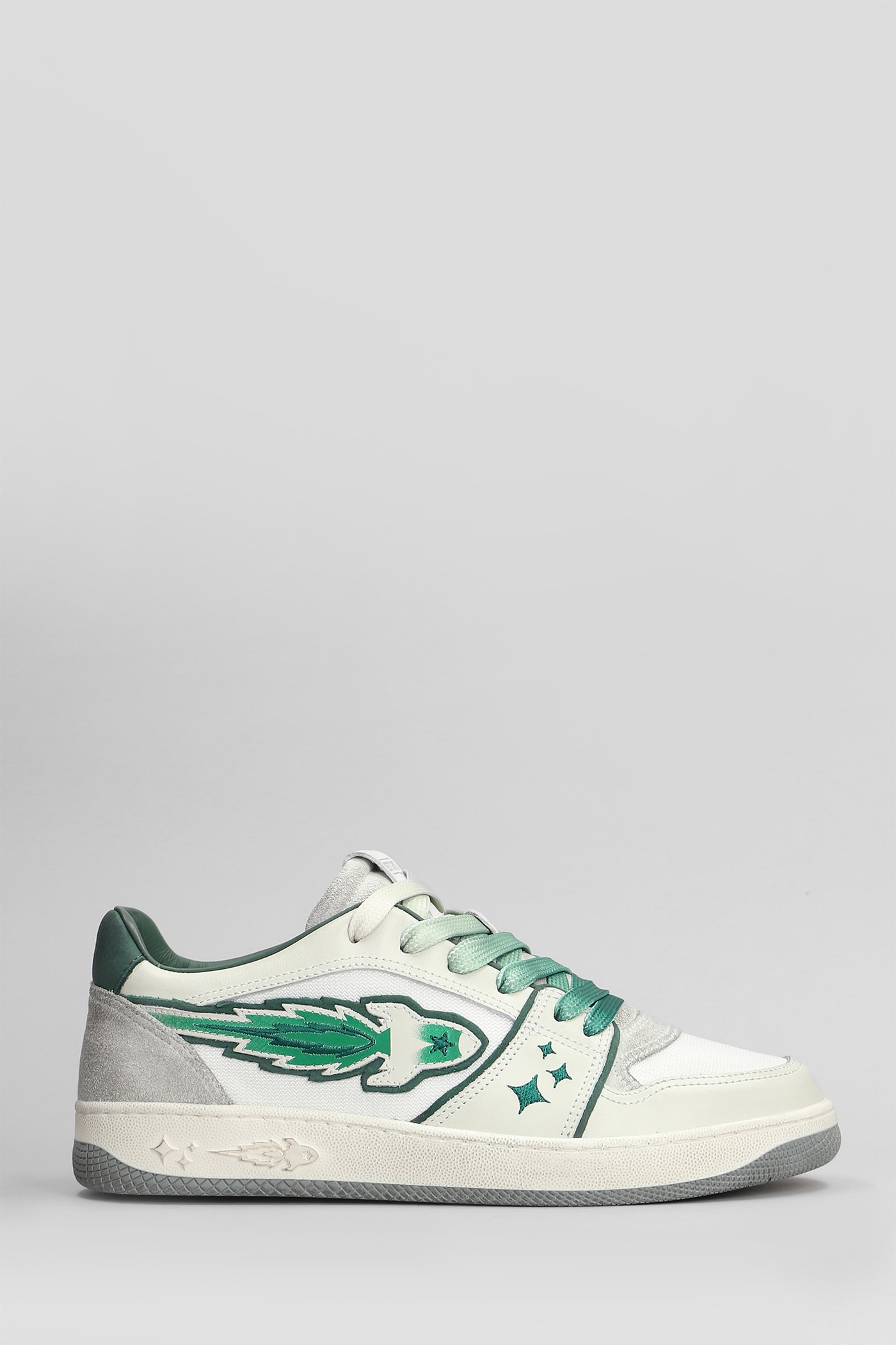 Egg Rocket Sneakers In White Leather And Fabric