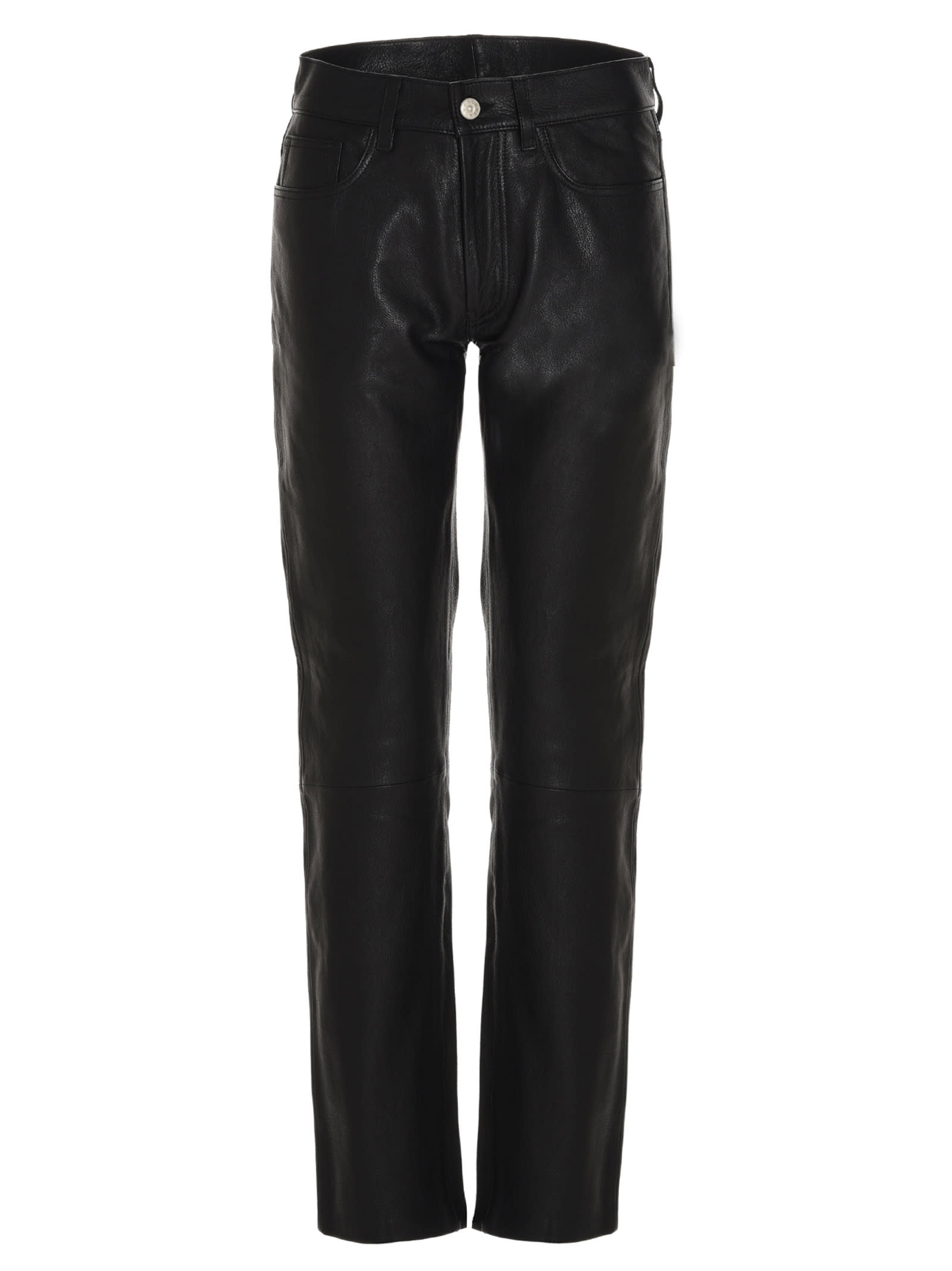 Shop Sunflower Straight Leather Pants In Black