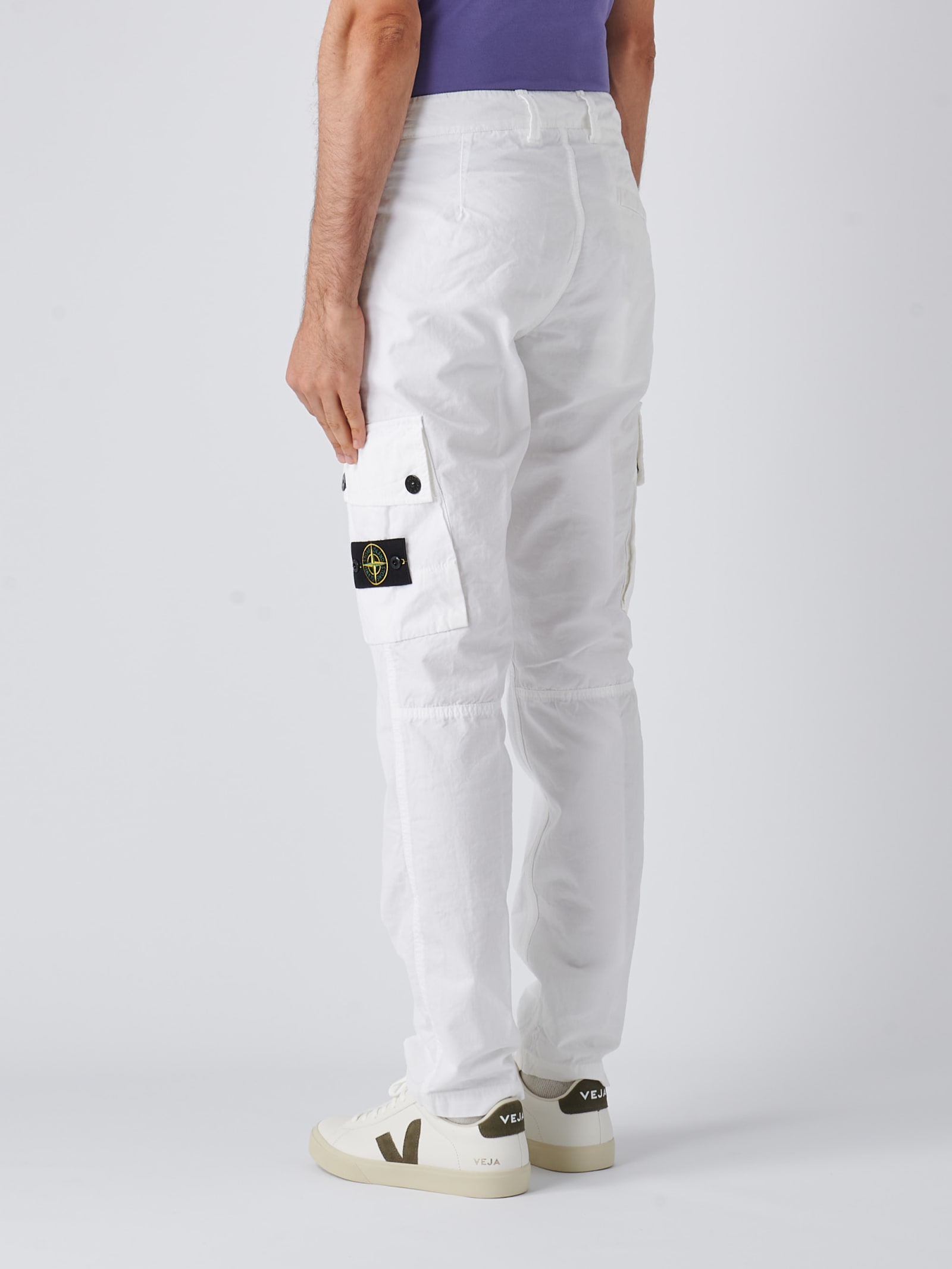 Shop Stone Island Pantalone Slim Trousers In Bianco