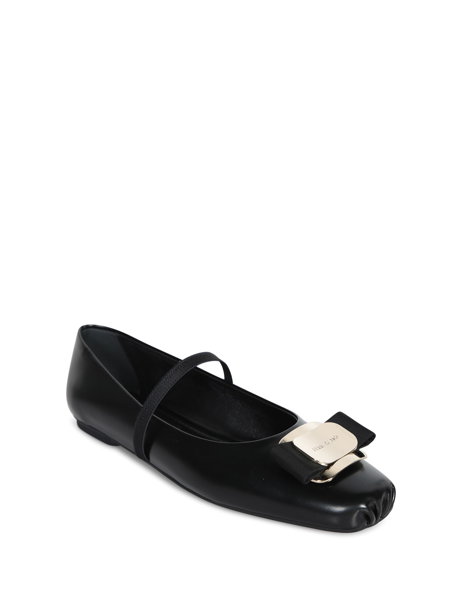 Ferragamo Zina Leather Bow Mary Jane Ballerina Flats In Black