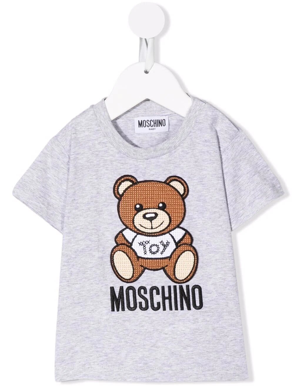 MOSCHINO BABY GREY T-SHIRT WITH EMBROIDERED TEDDY BEAR