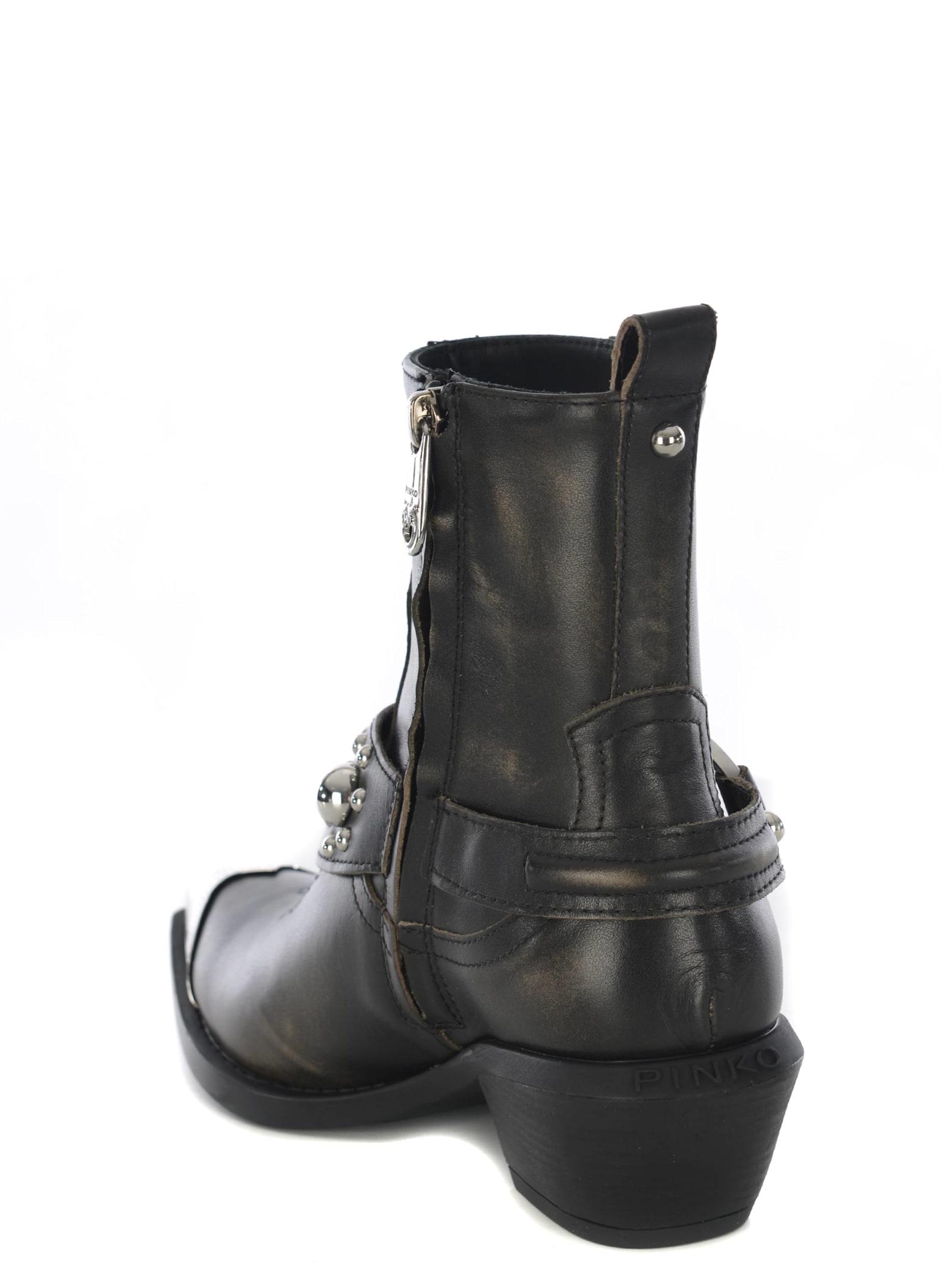 Shop Pinko Texan Boots  Made Of Leather In Black