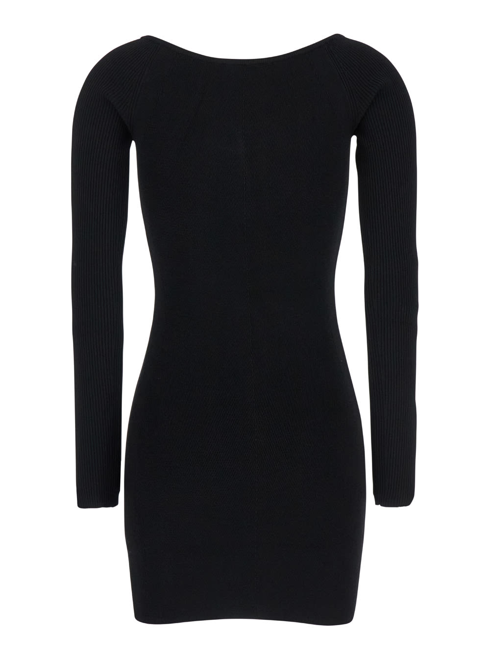 Shop Diesel Black U Neck Dress With D-logo In Ribbed Fabric Woman