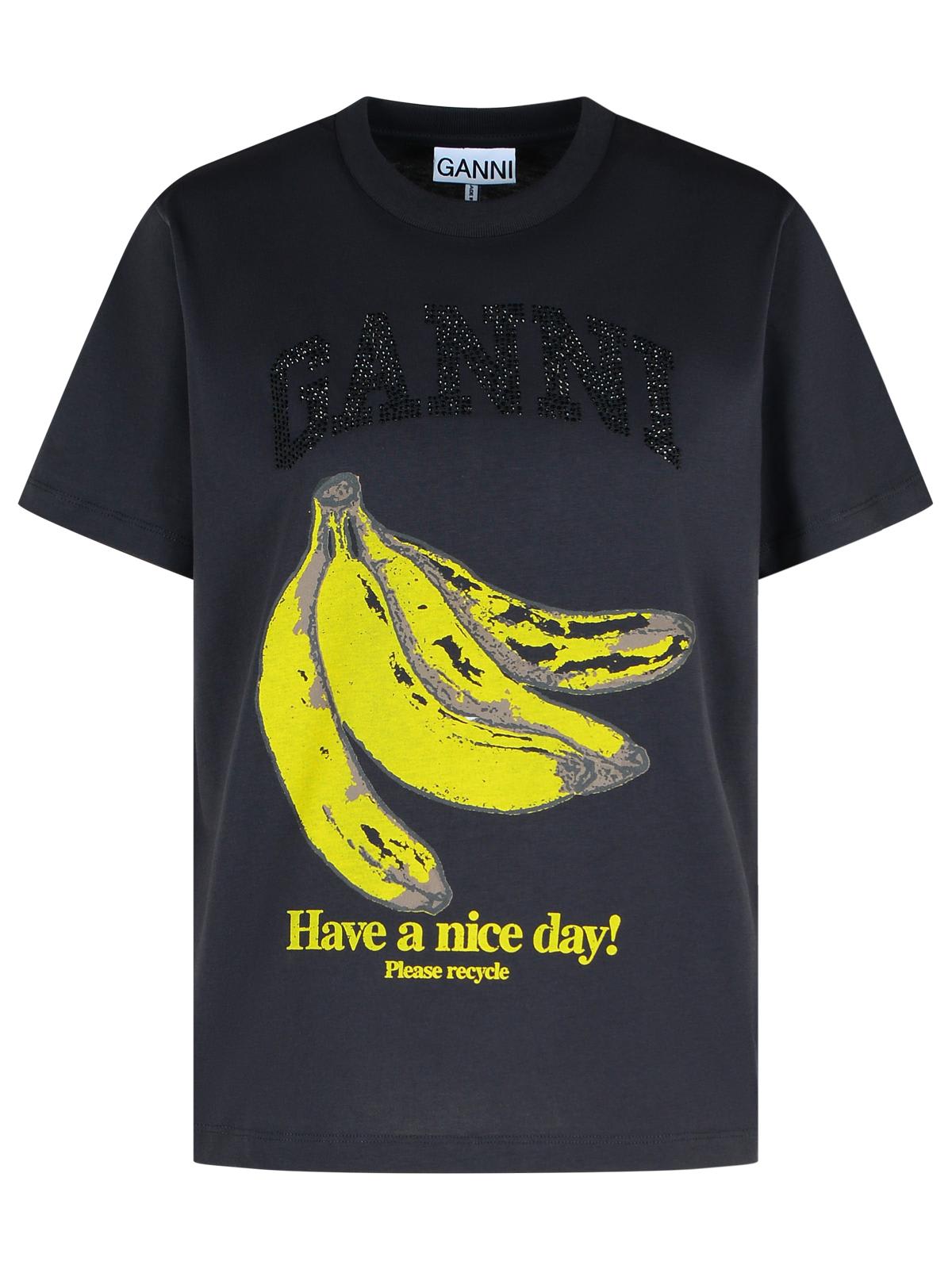 Ganni Banana-printed Tshirt In Black
