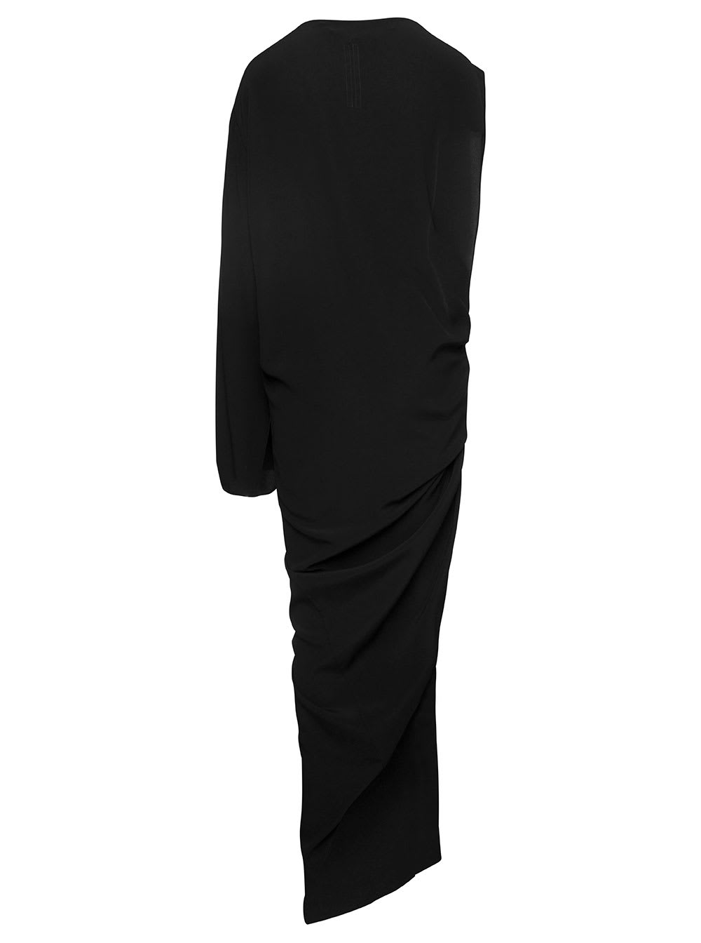 Shop Rick Owens Edfu Long Black One-shoulder Draped Dress In Silk Blend Woman