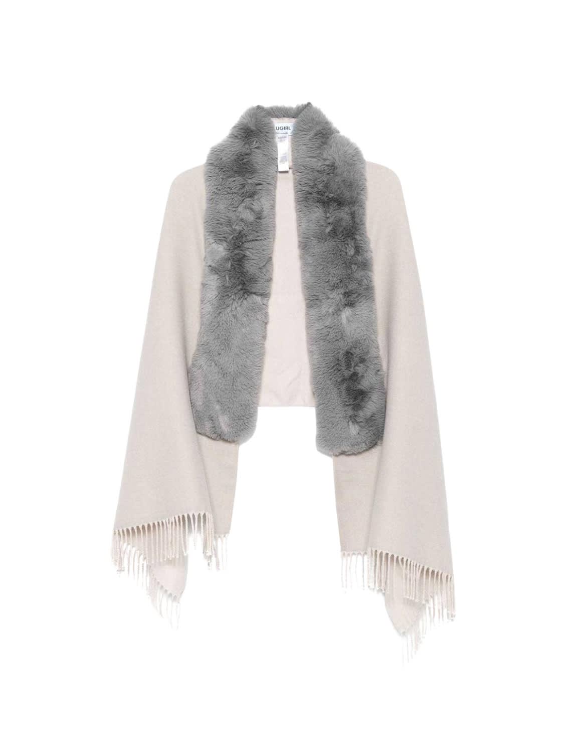 Viscose Knit Stole With Faux Fur Collar