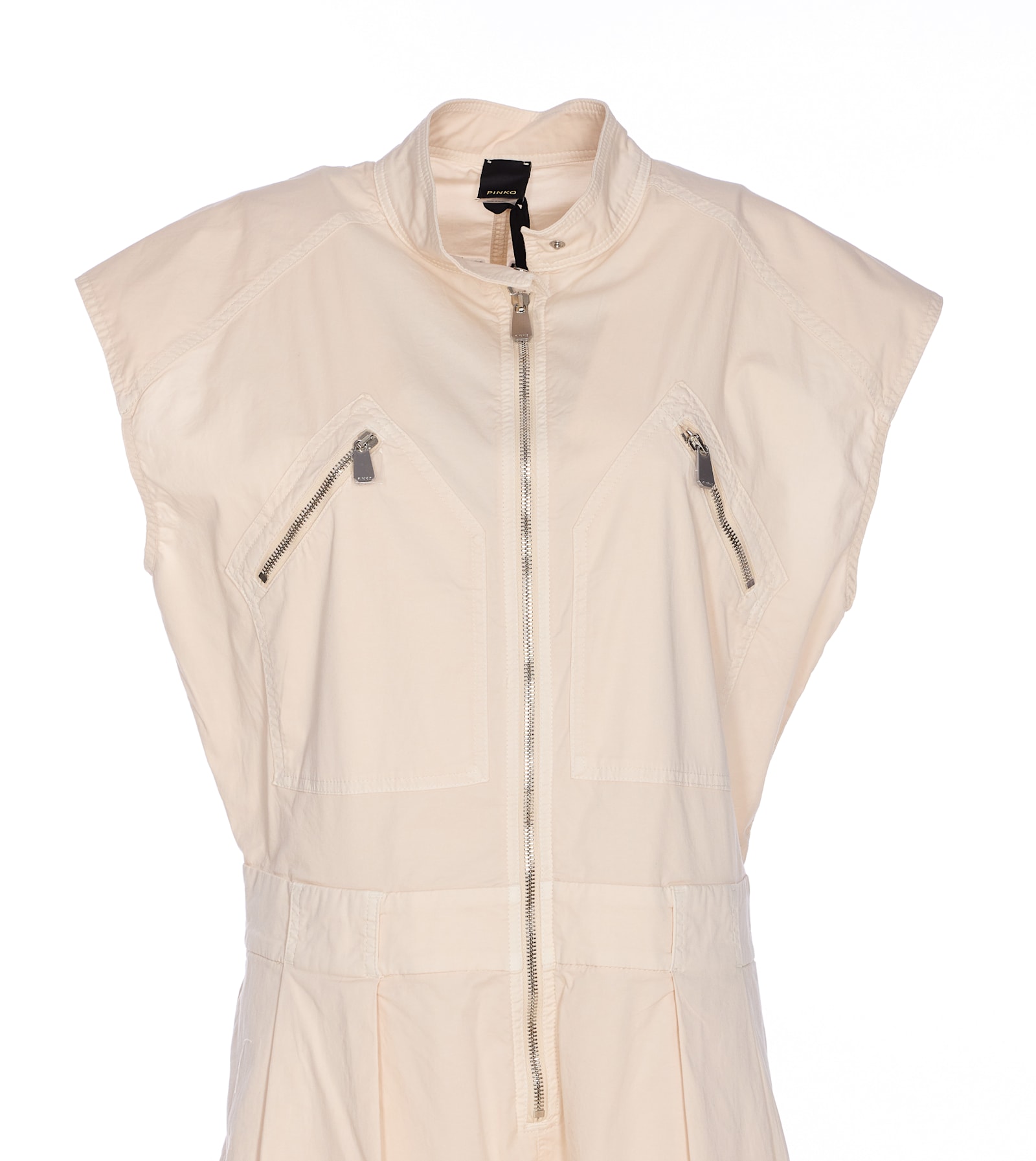 Pinko Dress With Zip Pockets And Elastic Waistband In Neutral