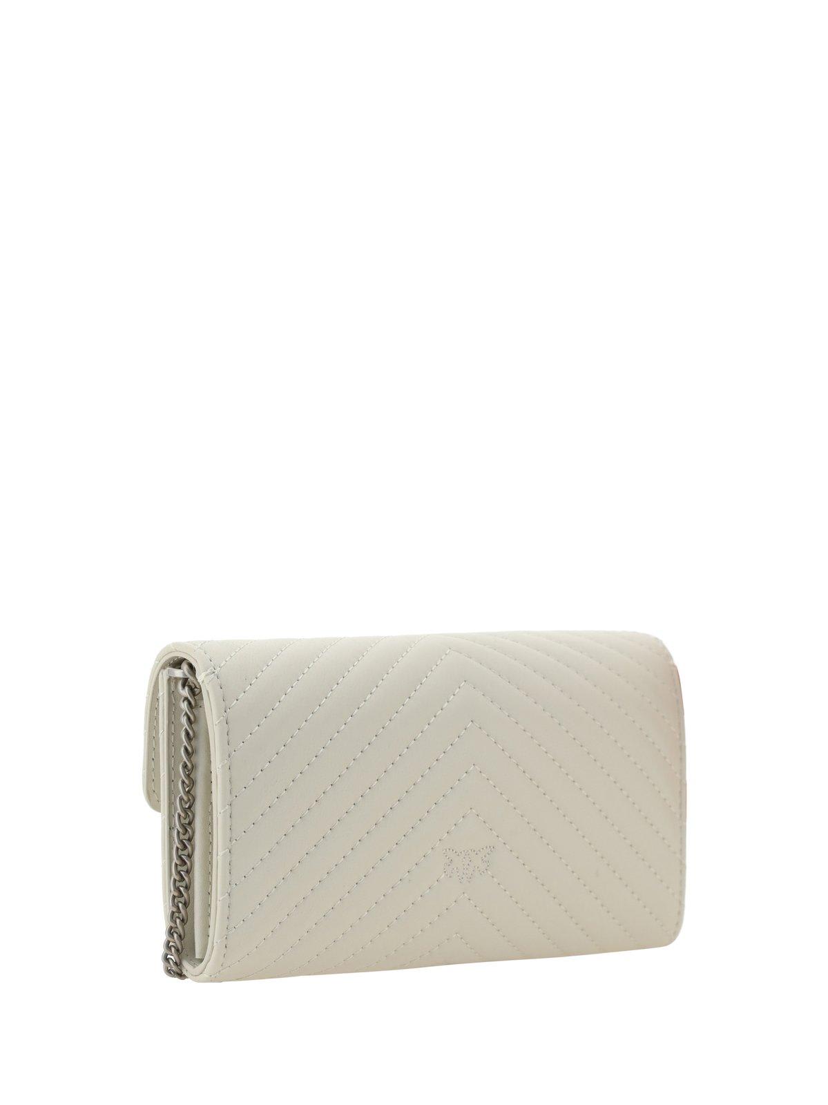 Shop Pinko Logo-plaque Chain-linked Quilted Shoulder Bag In White