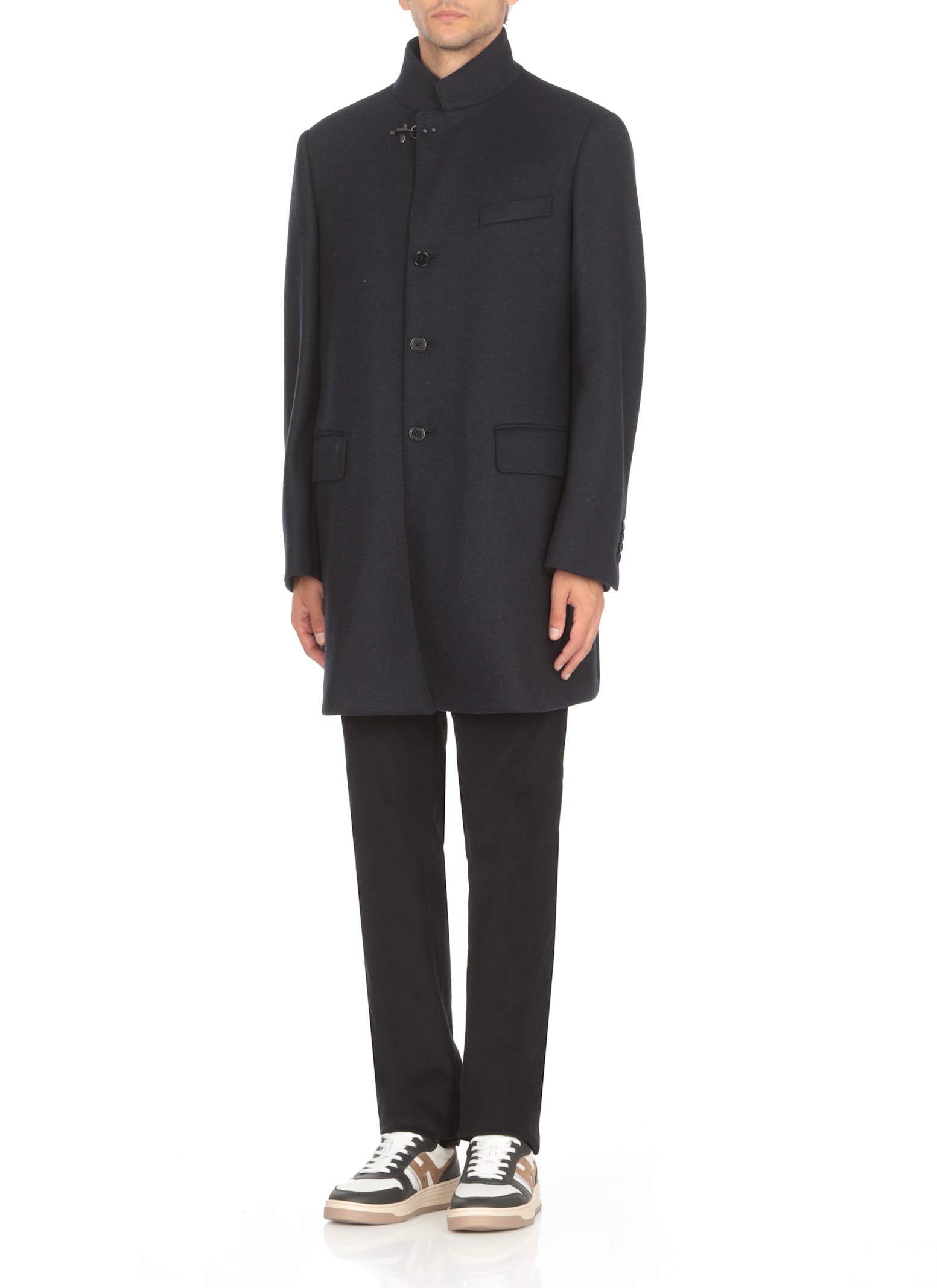 Fay Single-breasted Coat In Blue