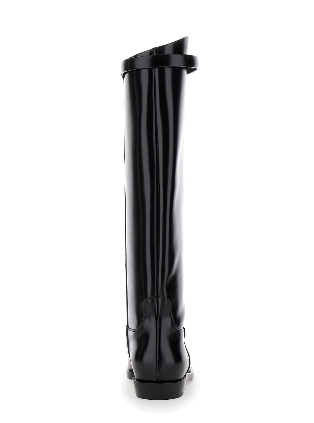 Shop Totême The Riding Boot Black Knee-high Boots With Embossed Logo In Leather Woman