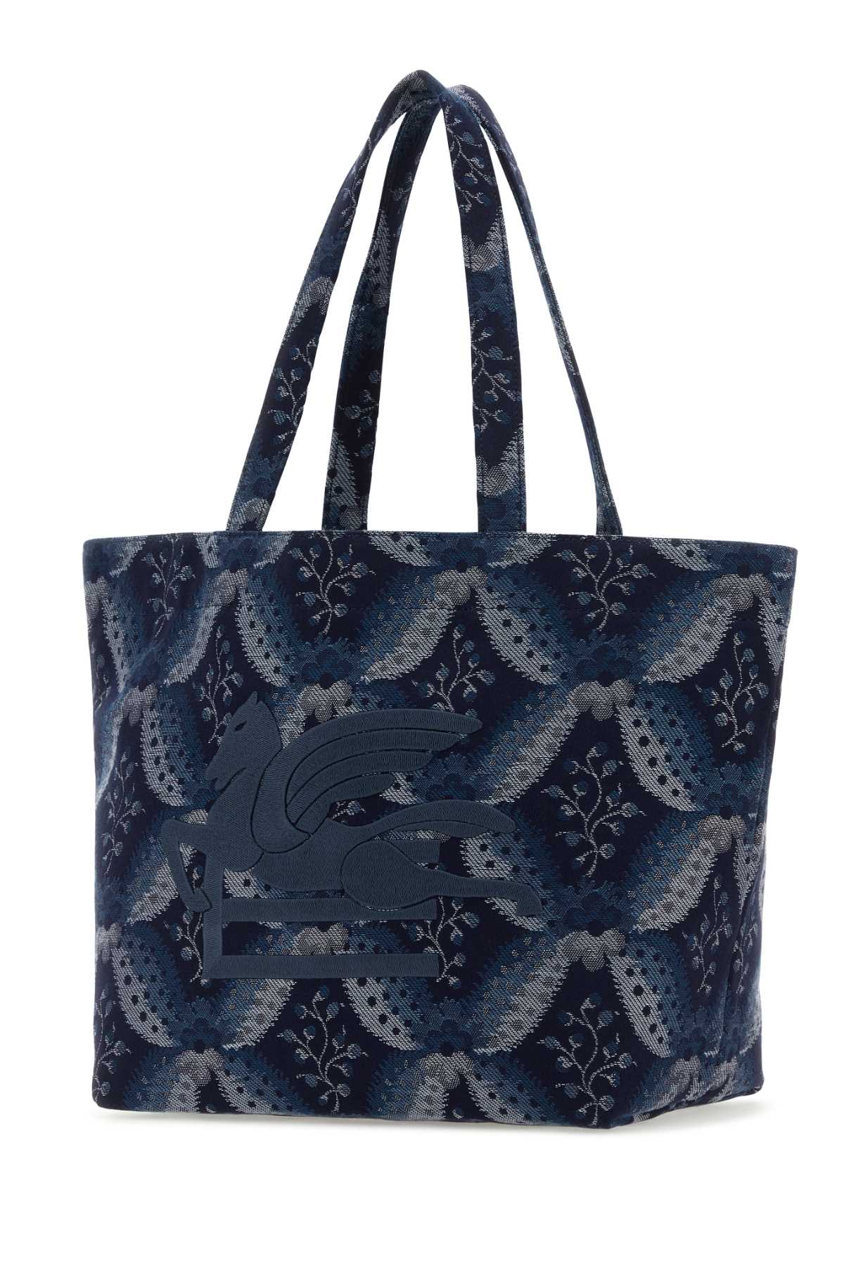 Shop Etro Embroidered Canvas Medium Soft Trotter Shopping Bag In Blu