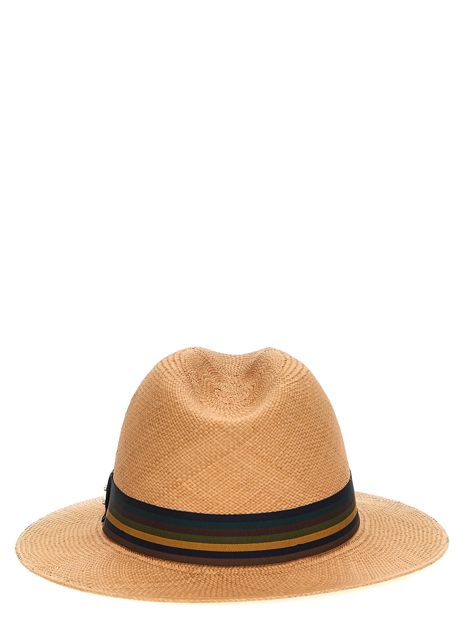 Max Mara Straw Hat With Grosgrain Ribbon Trim In Beige