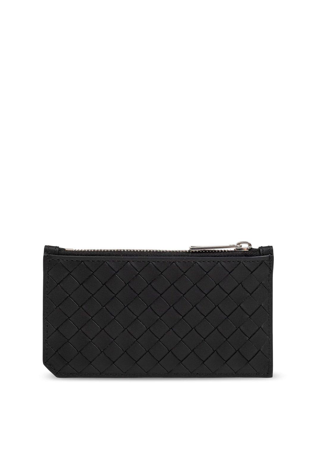 Bottega Veneta Intreccio Zipped Wallet In Blacksilver